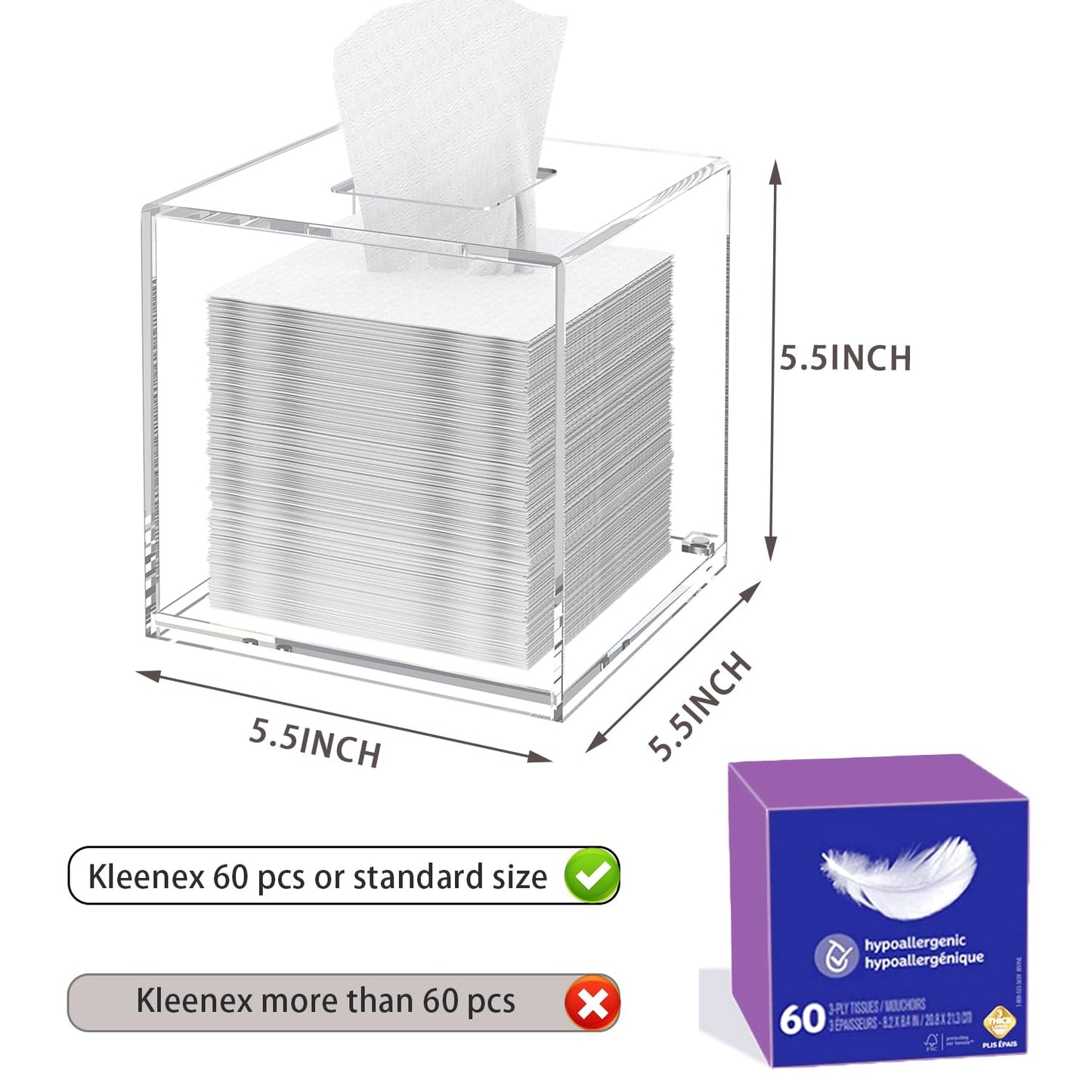 Clear Acrylic Tissue Box Holder for Home