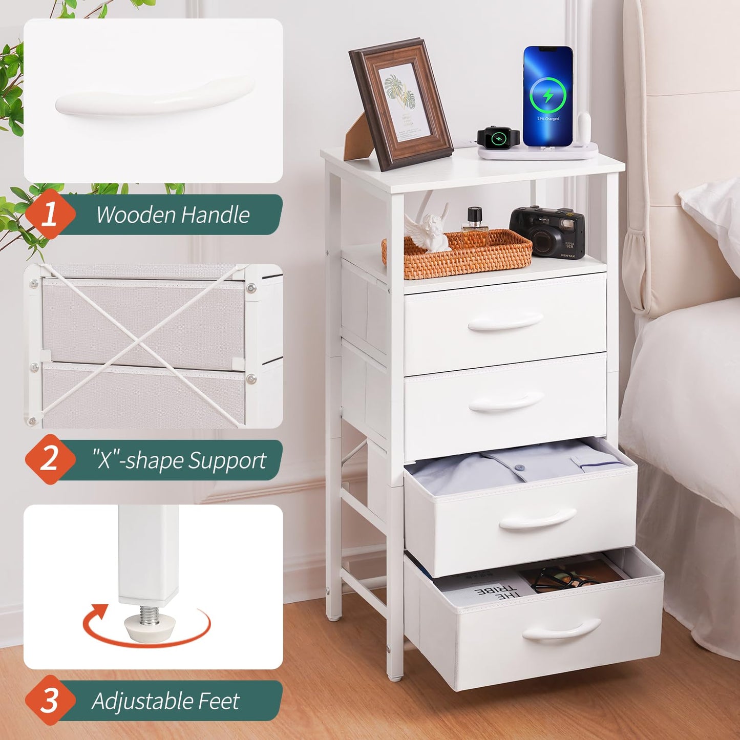 Yoobure LED Nightstand with USB Charging Station