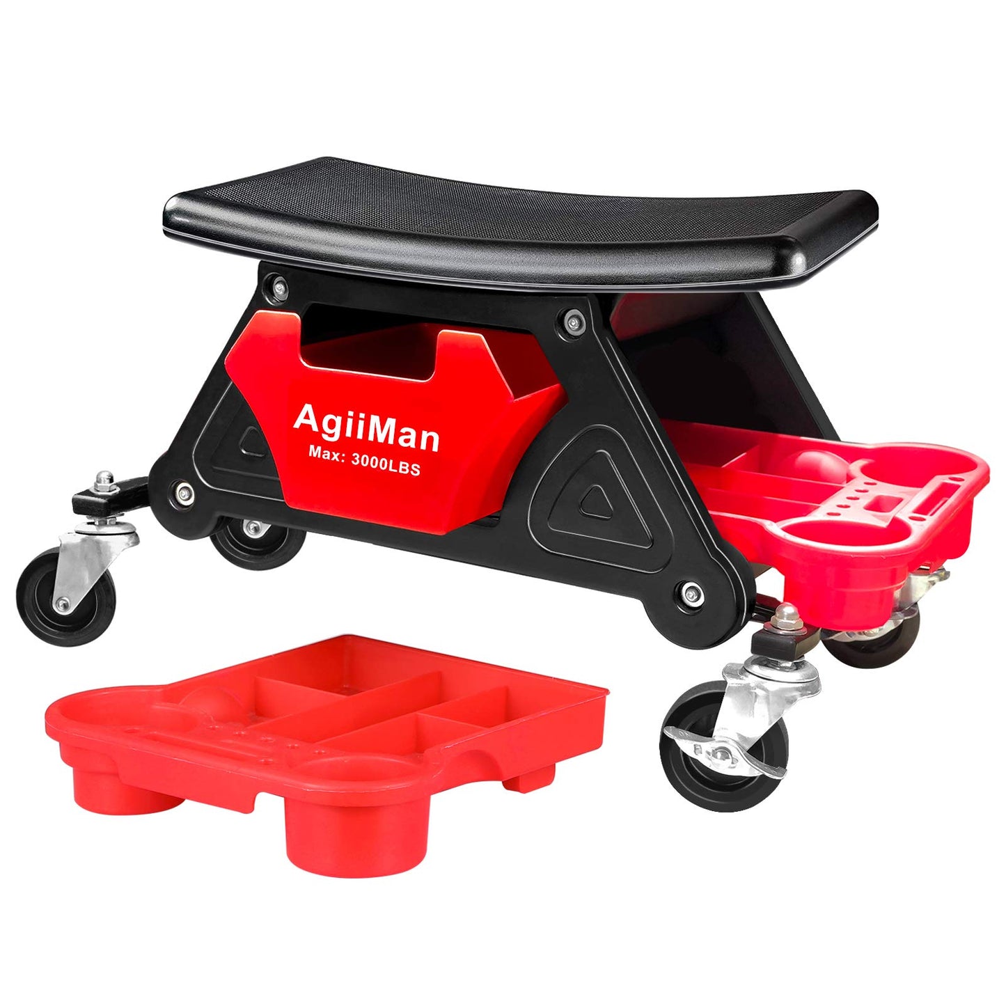 AgiiMan Rolling Mechanic Stool with Tool Storage