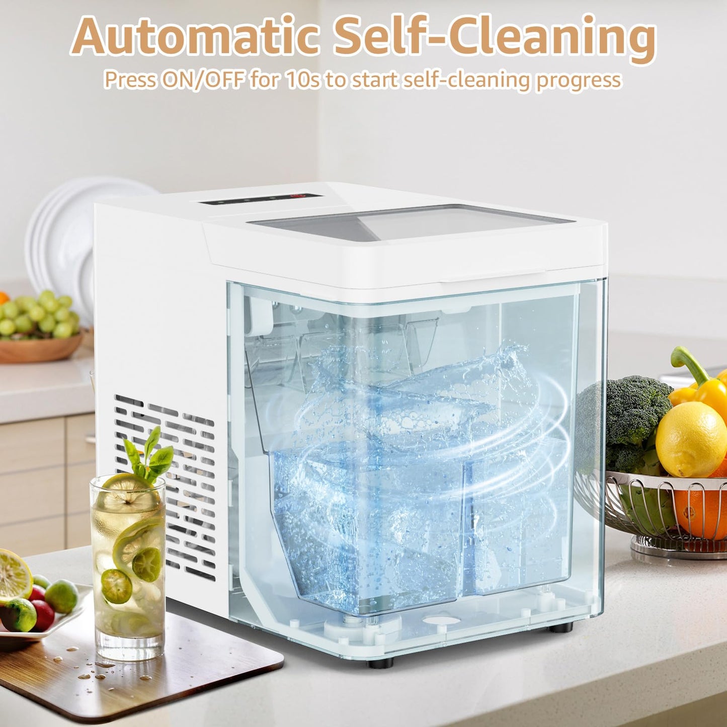 CEBORY Countertop Ice Maker, 9Pcs/6Mins, 36Lbs/24Hrs, Self-Cleaning Ice Machine with 2 Ice Scoop and Basket, One-Click Operation 2 Sizes of Bullet Ice, Portable Ice Maker for Home/Kitchen/Office/Bar