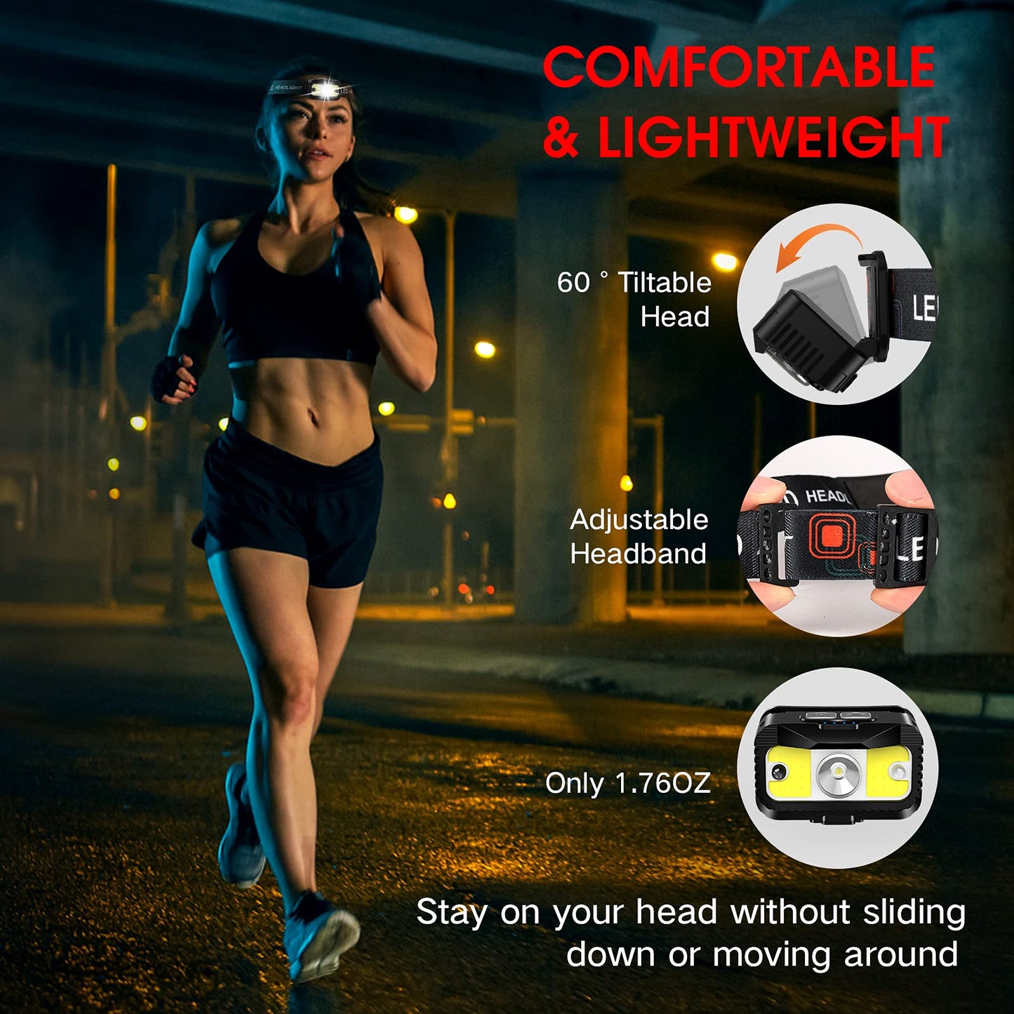 MIOISY Headlamp Rechargeable,1200 Lumen Ultra Bright LED Head Lamp Flashlight with White Red Light, 2 Pack Motion Sensor Waterproof Headlight, 8 Modes Lights for Outdoor Camping Fishing Running