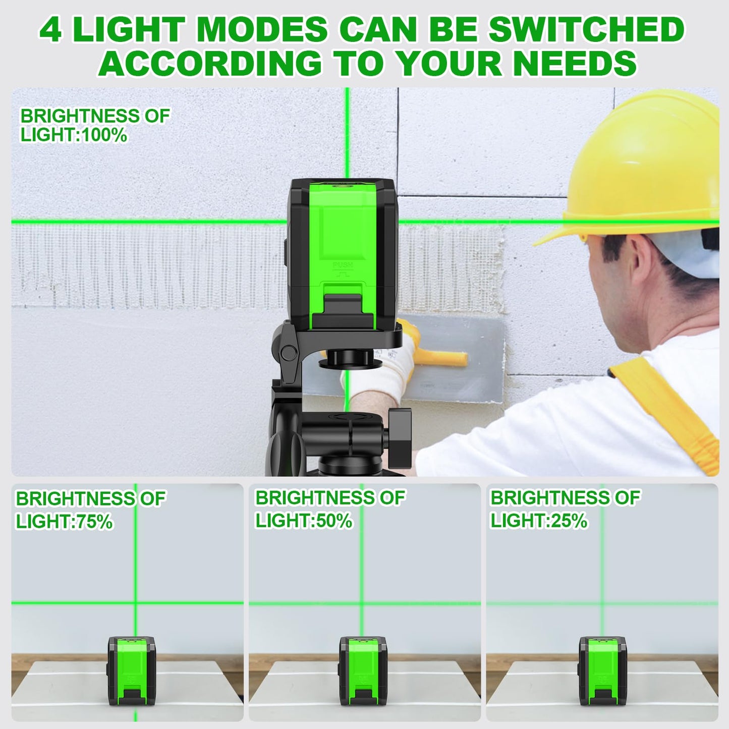 CinusLinus Laser Level with Tripod, CinusLinus 100Ft Laser Level 360° Self Leveling, Green Line leveler Tool for Hanging Pictures, Floor Tile, Home Renovation with Battery, Rotating Stand, 26'' Tripod