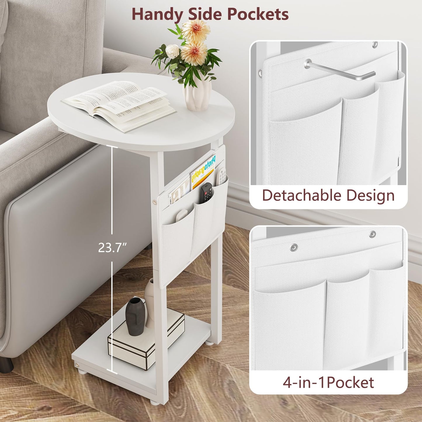 C Shaped Side Table with Storage Bag