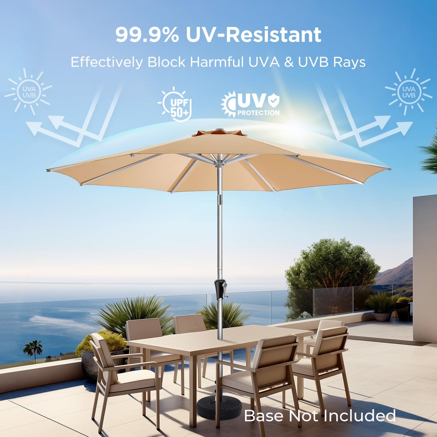 HOMSHADE 9ft Outdoor Patio Umbrella - Market Table Aluminum Umbrella, 5-Year Fade Resistant - UPF50+ UV Protection with Push Button Tilt, Crank for Pool Deck and Garden (Beige)
