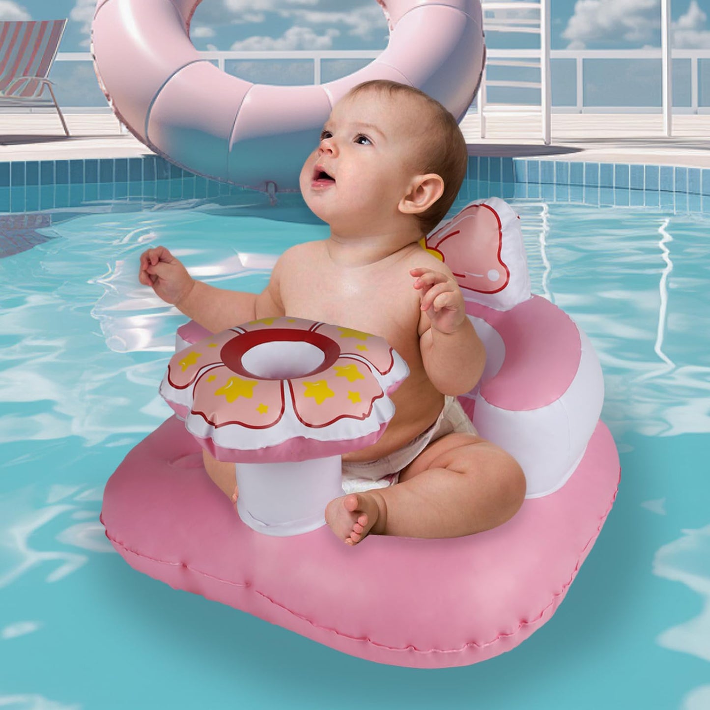 Inflatable Baby Seat with Built-in Pump - Pink