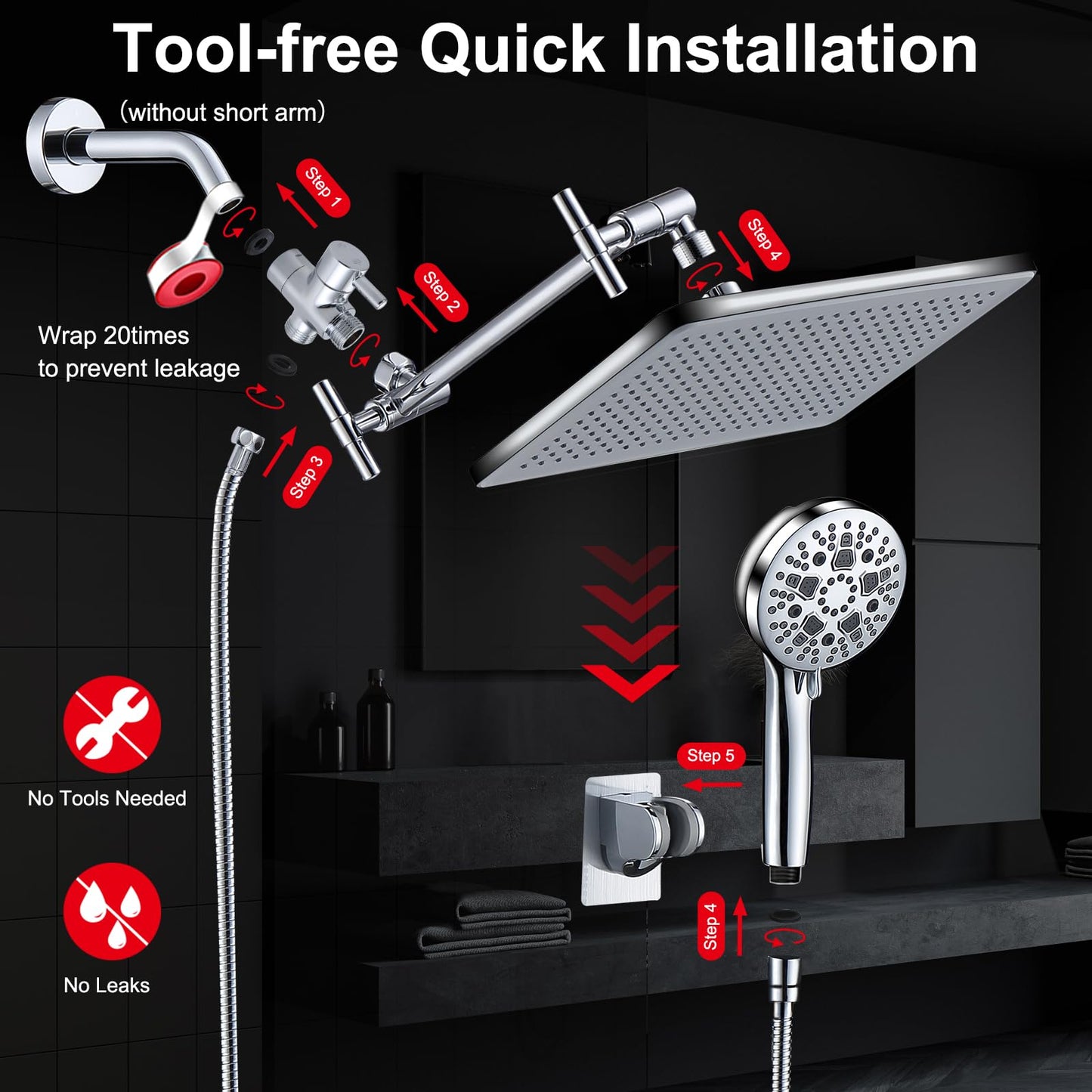 High Pressure Rain Shower Head with Handheld Spray
