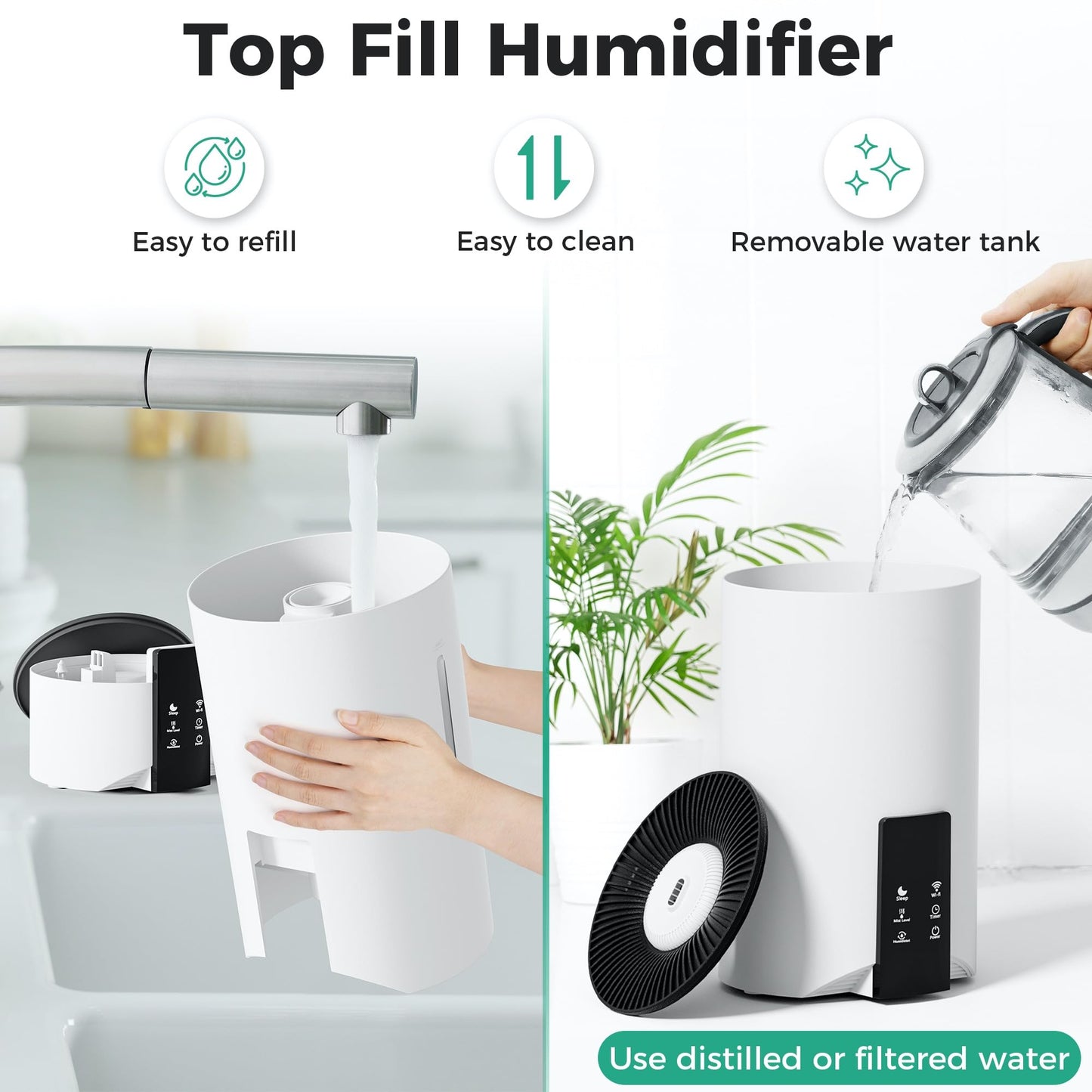 Humidifiers for Bedroom Large Room Home, 4L Cool Mist Humidifier for Smart App & Voice Control, Fill Essential Oil Diffuser for Baby and Plants, T-White
