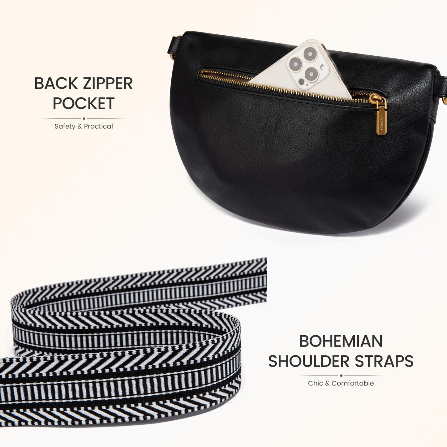 LOVEVOOK Vegan Leather Fanny Pack with Boho Strap
