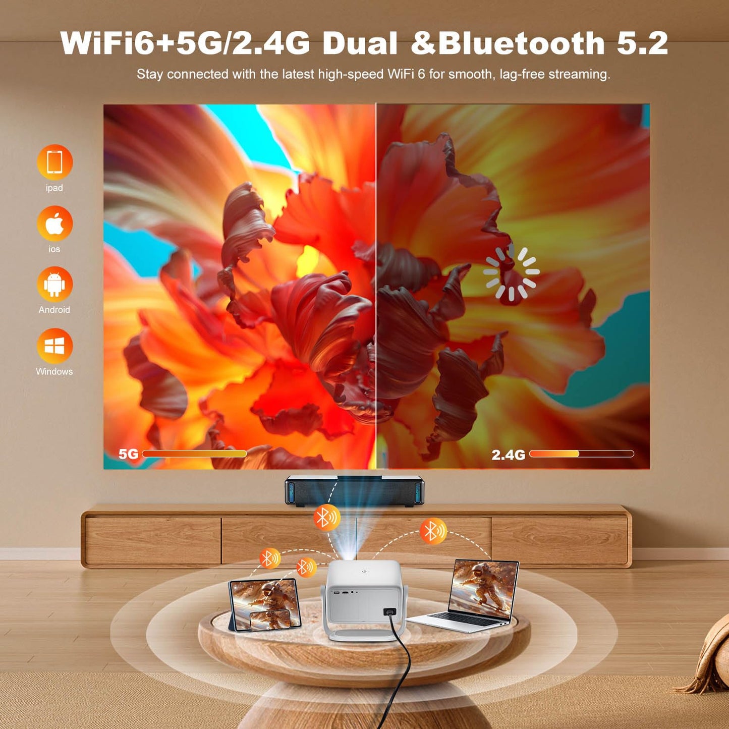 4K Smart Projector with WiFi and Bluetooth