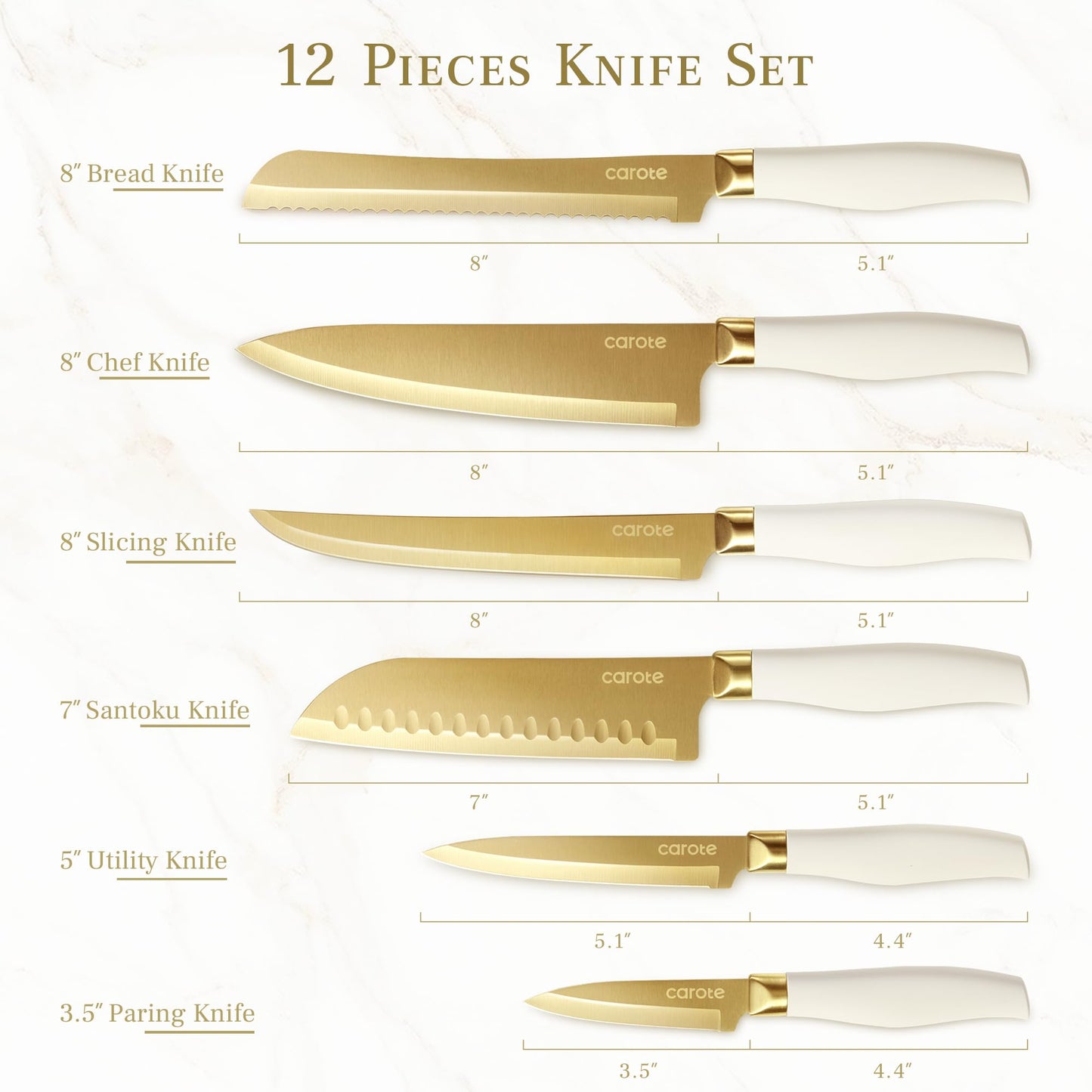 CAROTE 12-Piece Stainless Steel Knife Set