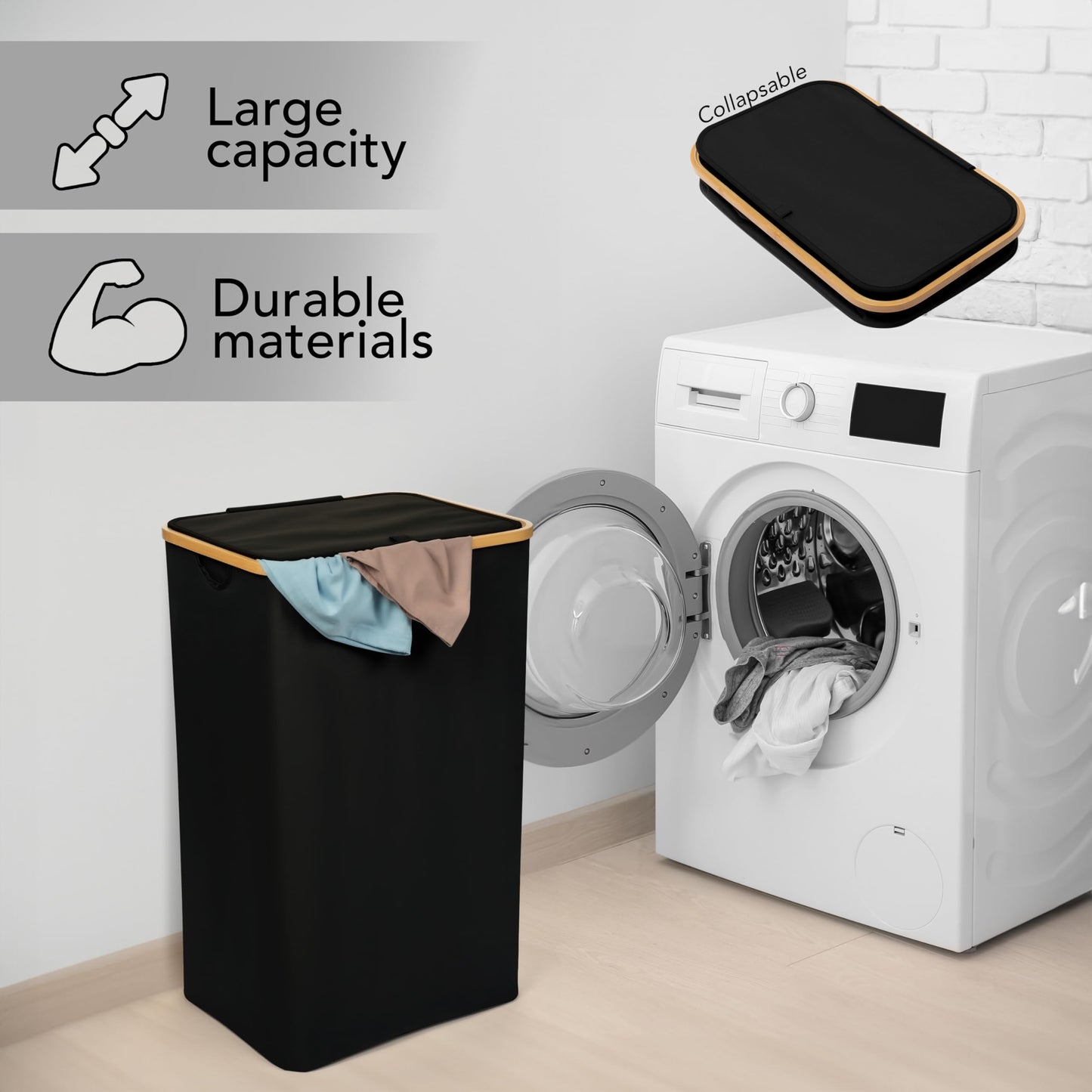 Luxe Laundry 120L Bamboo Lid Laundry Hamper