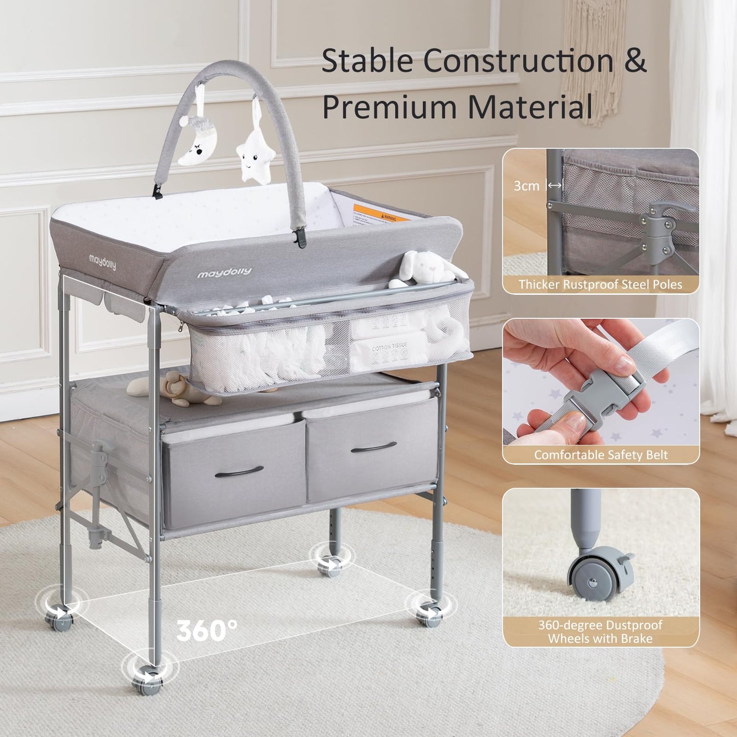 Portable Folding Baby Changing Table with Wheels