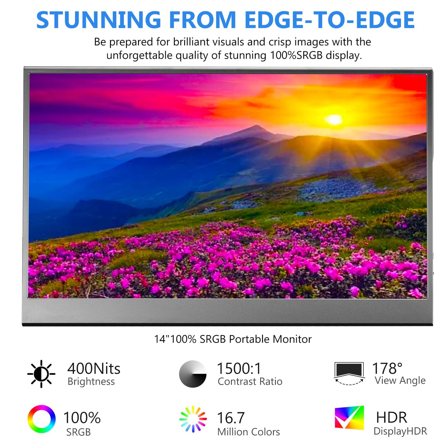 ARWOEIS Portable Monitor 14" FHD 1920 * 1200P IPS Laptop Monitor USB-C HDMI Second External Monitor for Laptop,PC,Mac Phone,Xbox,Swich,PS,w/Premium Smart Cover