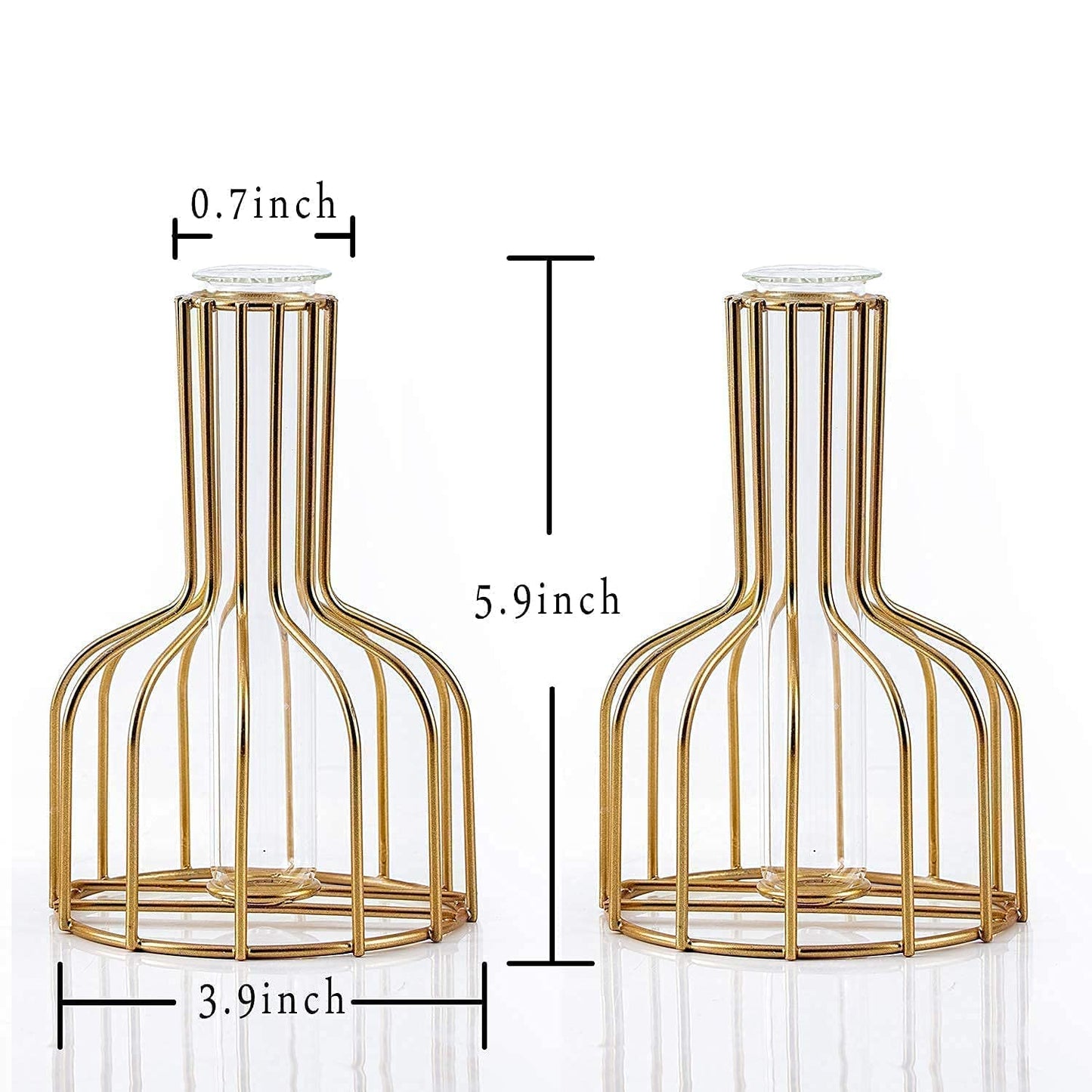 2PC Gold Vase for Centerpieces Home Decor, Clear Glass Test Tube Vases Decorative, 3.9" W x 5.9" H Metal Modern Flower Vase, Small Bud Vases Gifts for Women Wedding Living Room Table Decorations