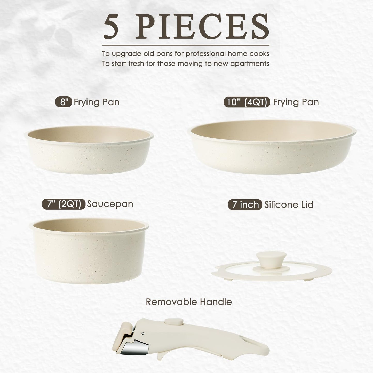 π¨π£ππ₯πππ!! 5 Pcs Pots and Pans Set Non Stick - Detachable Handle Cookware Set, Induction Nonstick Kitchen RV Cooking Set Removable Handle - Dishwasher οΌ Oven Safe οΌHeat Evenly for Better Cooking