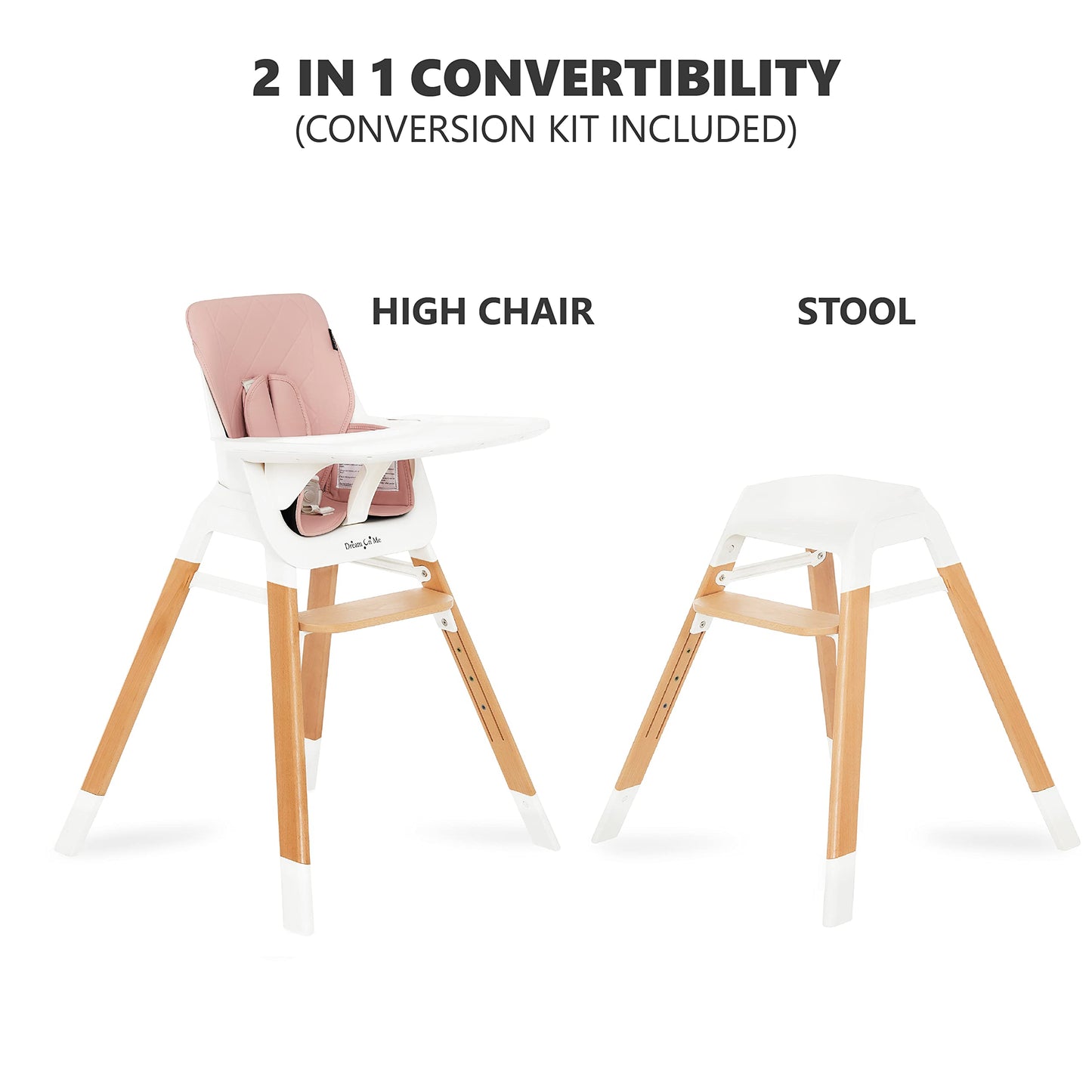 Dream On Me Nibble Wooden Compact High Chair in Pink| Light Weight | Portable |Removable seat Cover I Adjustable Tray I Baby and Toddler
