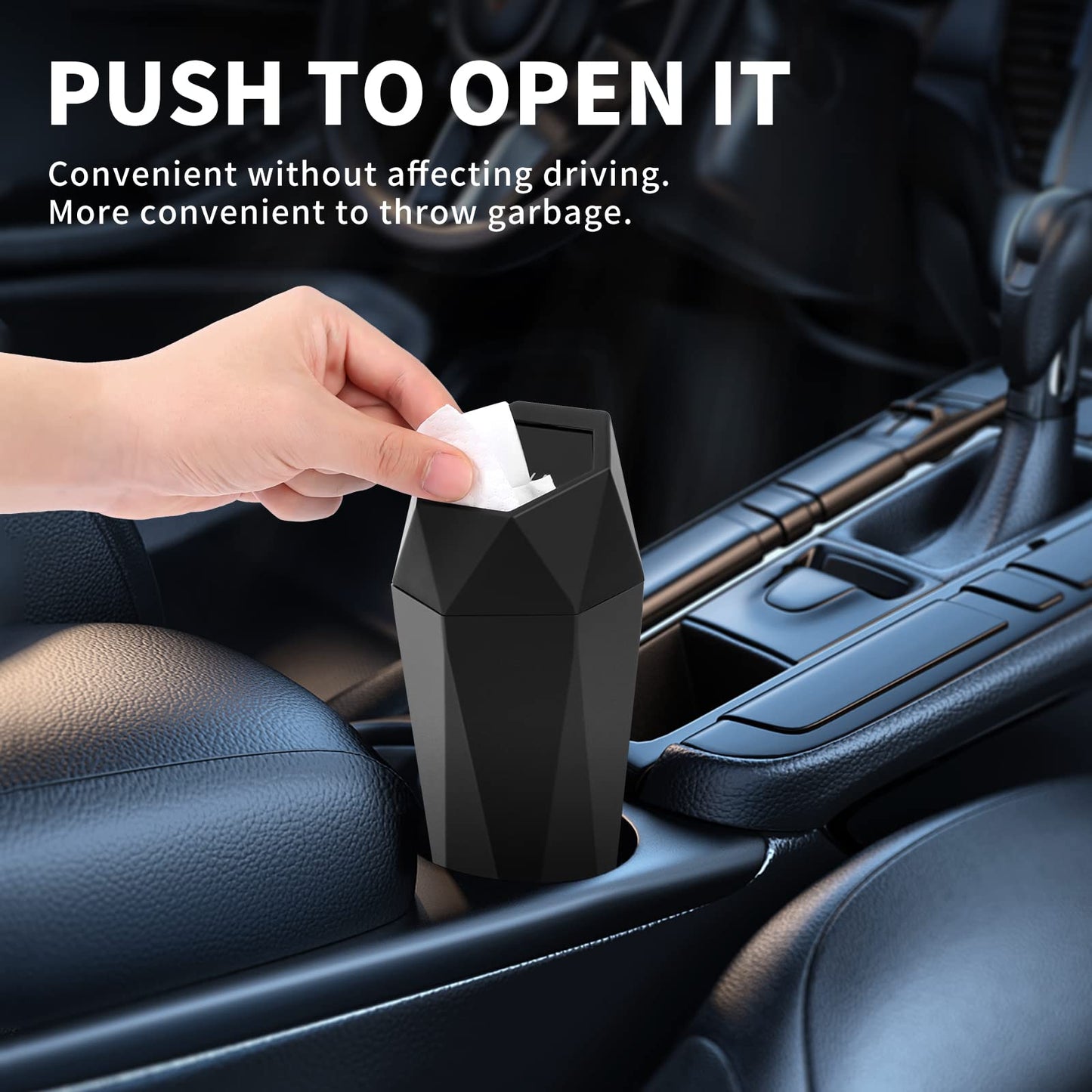 Wontolf Car Trash Can Bin with Lid, Small Car Garbage Can with Trash Bags Diamond Design Leakproof Mini Car Accessories Trash Bin Car Dustbin Organizer Container for Car Office Home