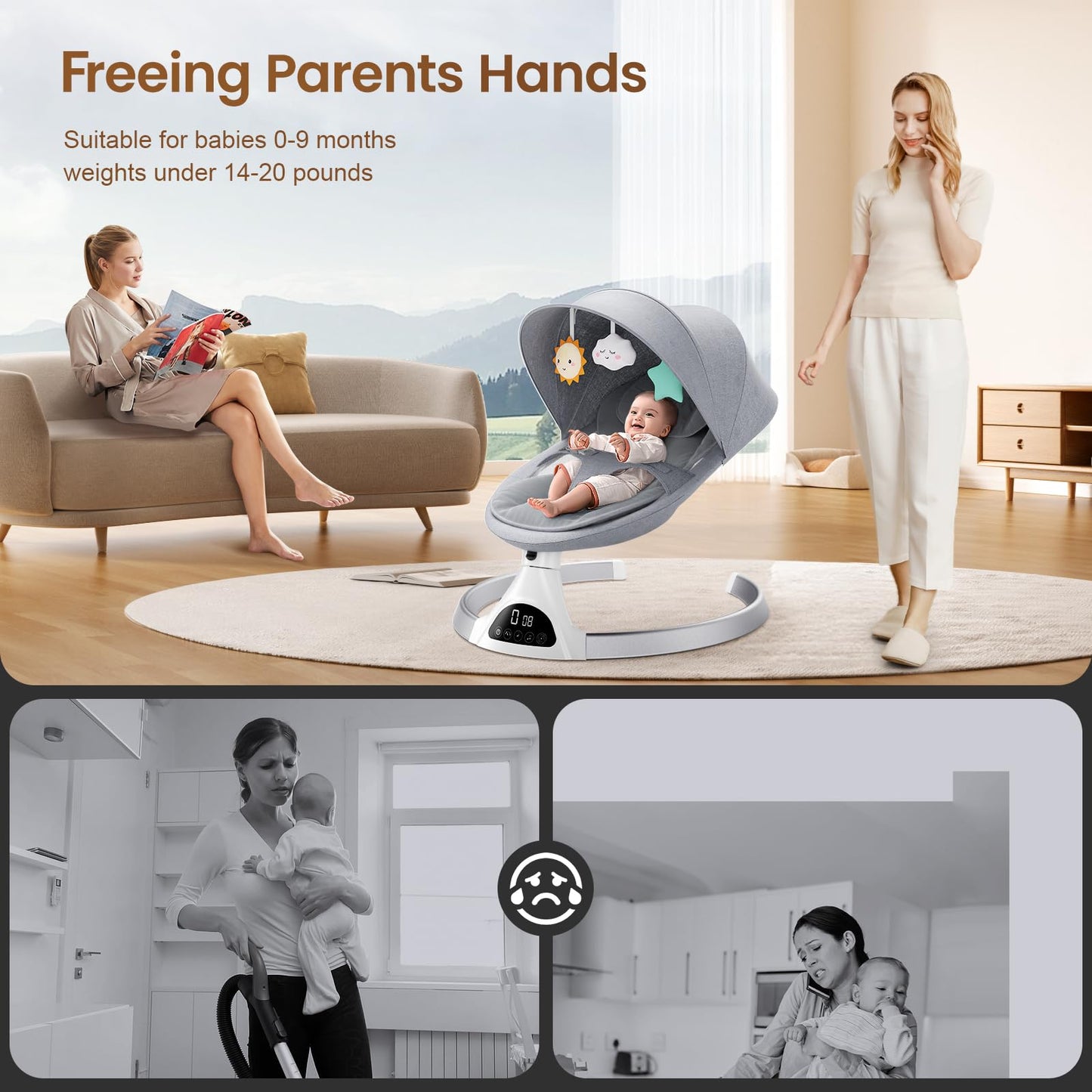 Electric Baby Swing with Bluetooth & Lullabies