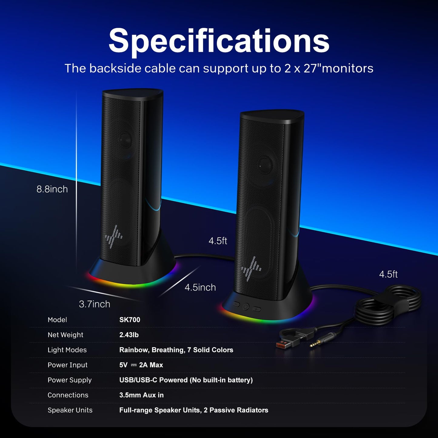 Hi-Fi Stereo Computer Speakers with LED Lighting