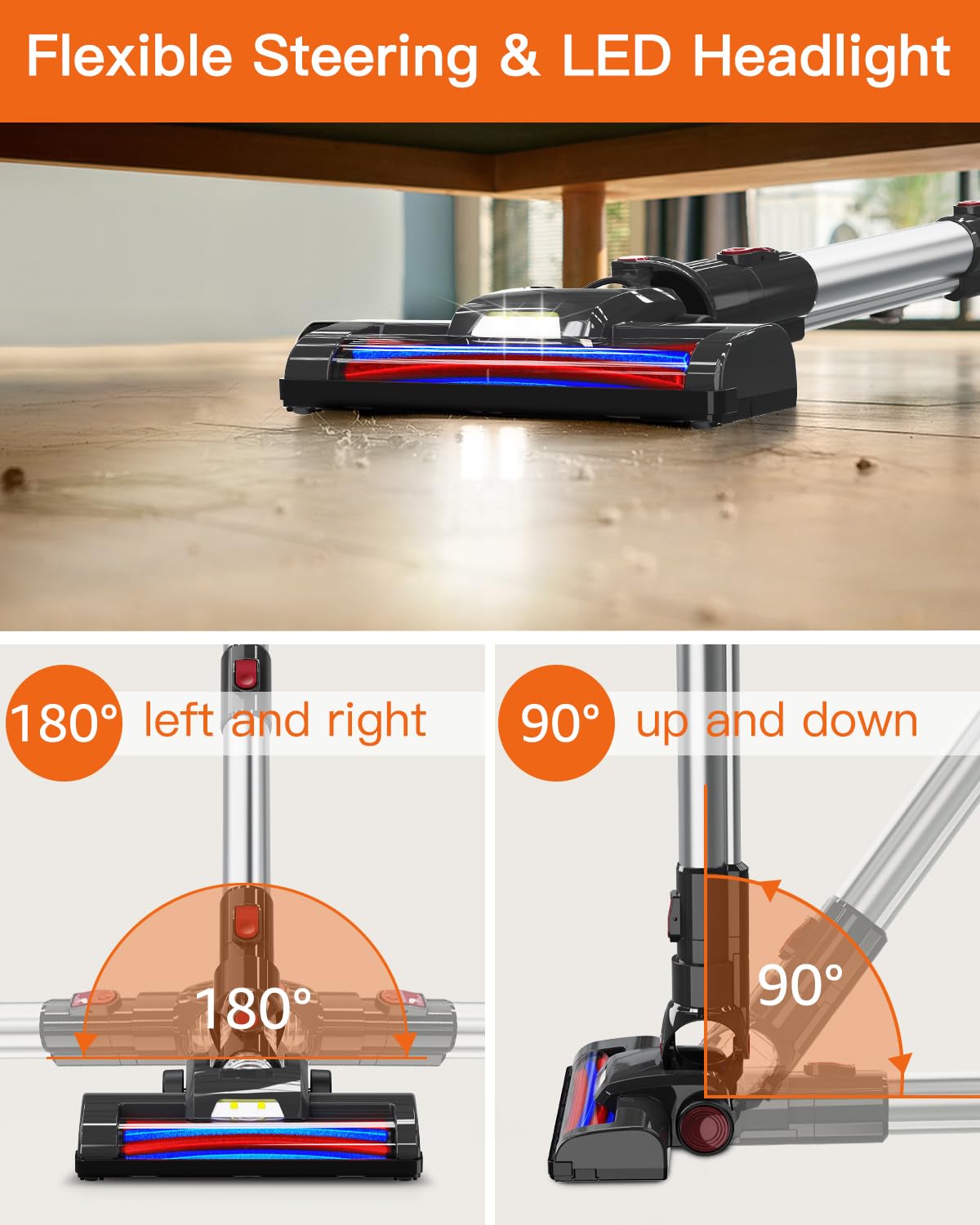 JYH Cordless Vacuum Cleaner, 25kPa Powerful Vacuum Cleaners for Home, Stick Vacuum Rechargeable with 2200mAh Detachable Battery, Up to 45 Mins, Portable Handheld Vacuum for Hardwood Carpet Pet Hair