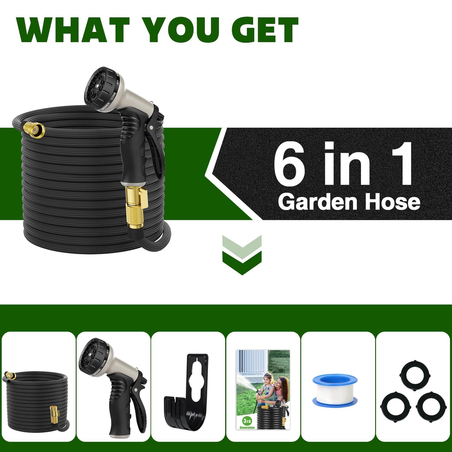 50ft Garden Hose with 10-Function Nozzle