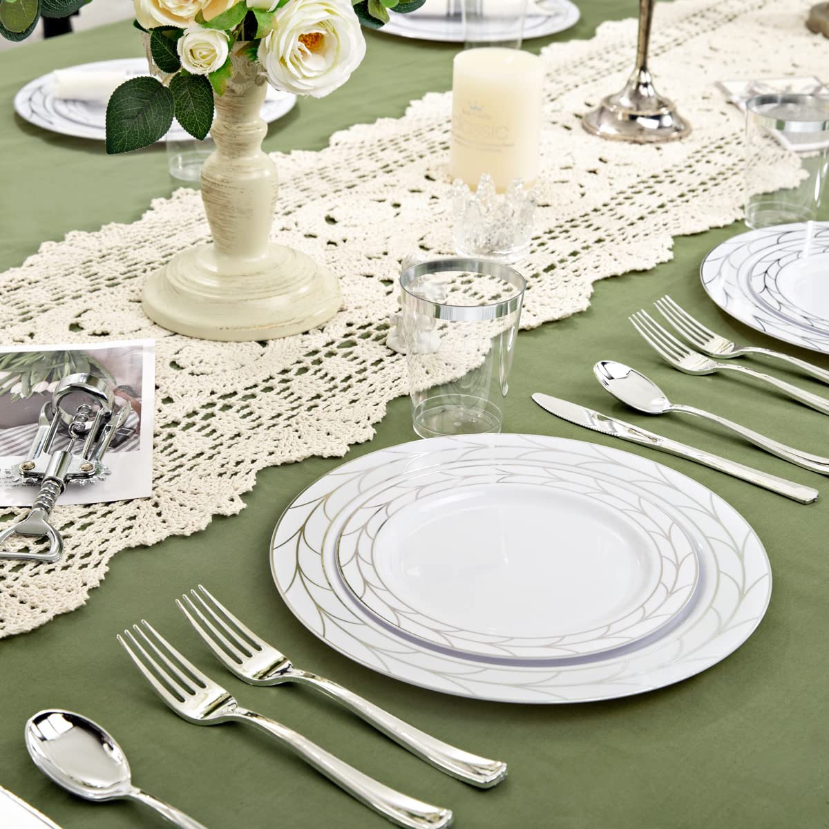 100 Pack Disposable Plastic Party Plates Set