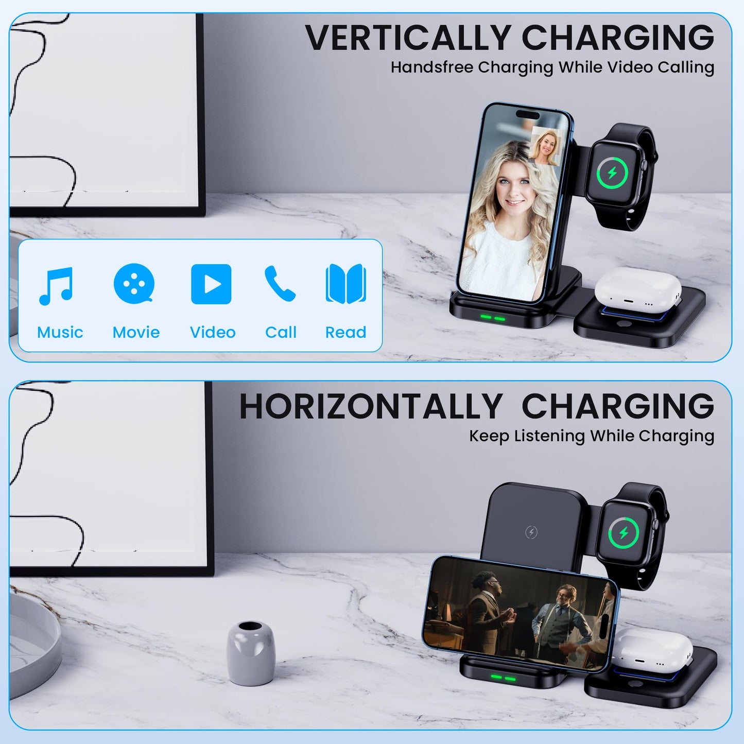 3 in 1 Wireless Charger Stand for iPhone & Watch