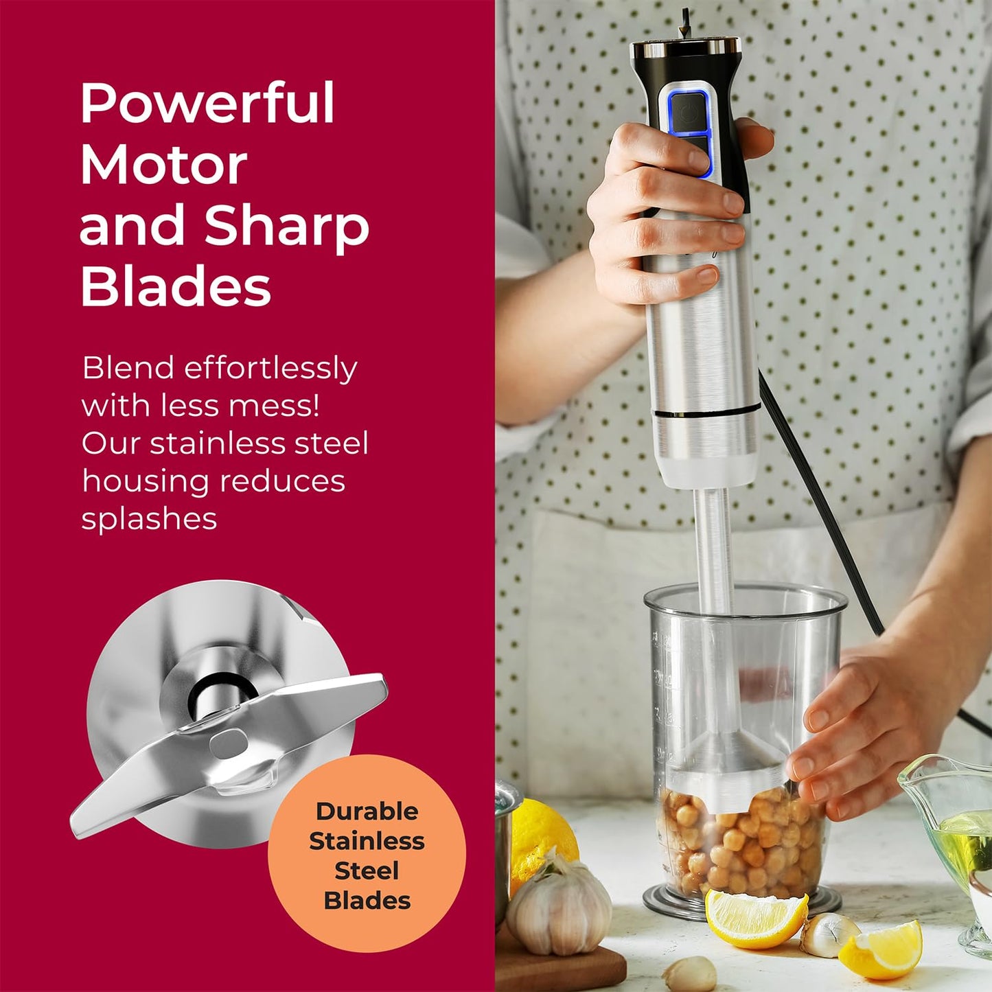 Mueller 8-Speed Handheld Immersion Blender for Kitchen