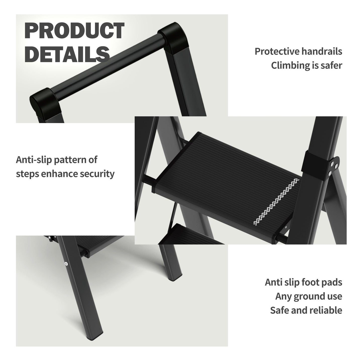Lightweight Aluminum 5-Step Folding Ladder - Black