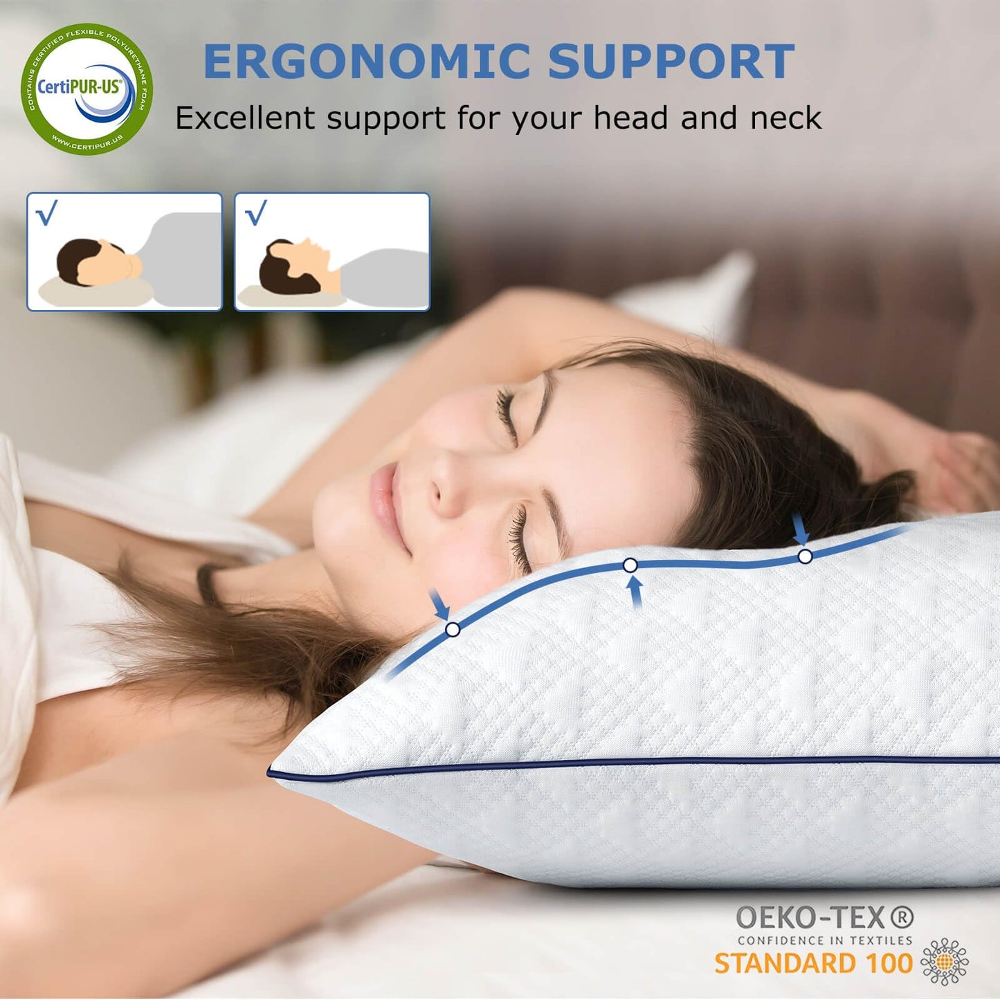 2 Pack Cooling Memory Foam Bed Pillows