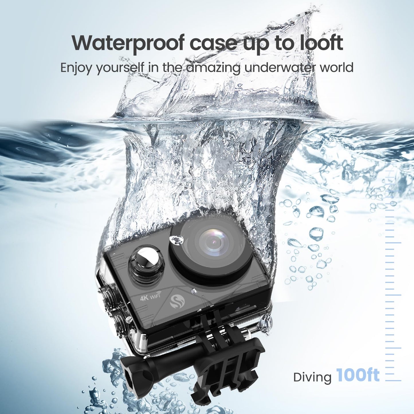 HLS Sport Action Camera 4k30FPS with 2 Batteries 1350mAh & 64GB TF Card, Underwater Camera with Waterproof Case & Remote Control, 4K Action Cam with Wide Angle Lens & WiFi & Accessories Mount Kit