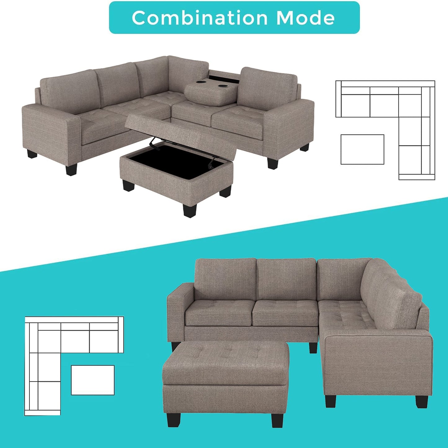 Merax L-Shape Sectional Sofa with Storage Ottoman