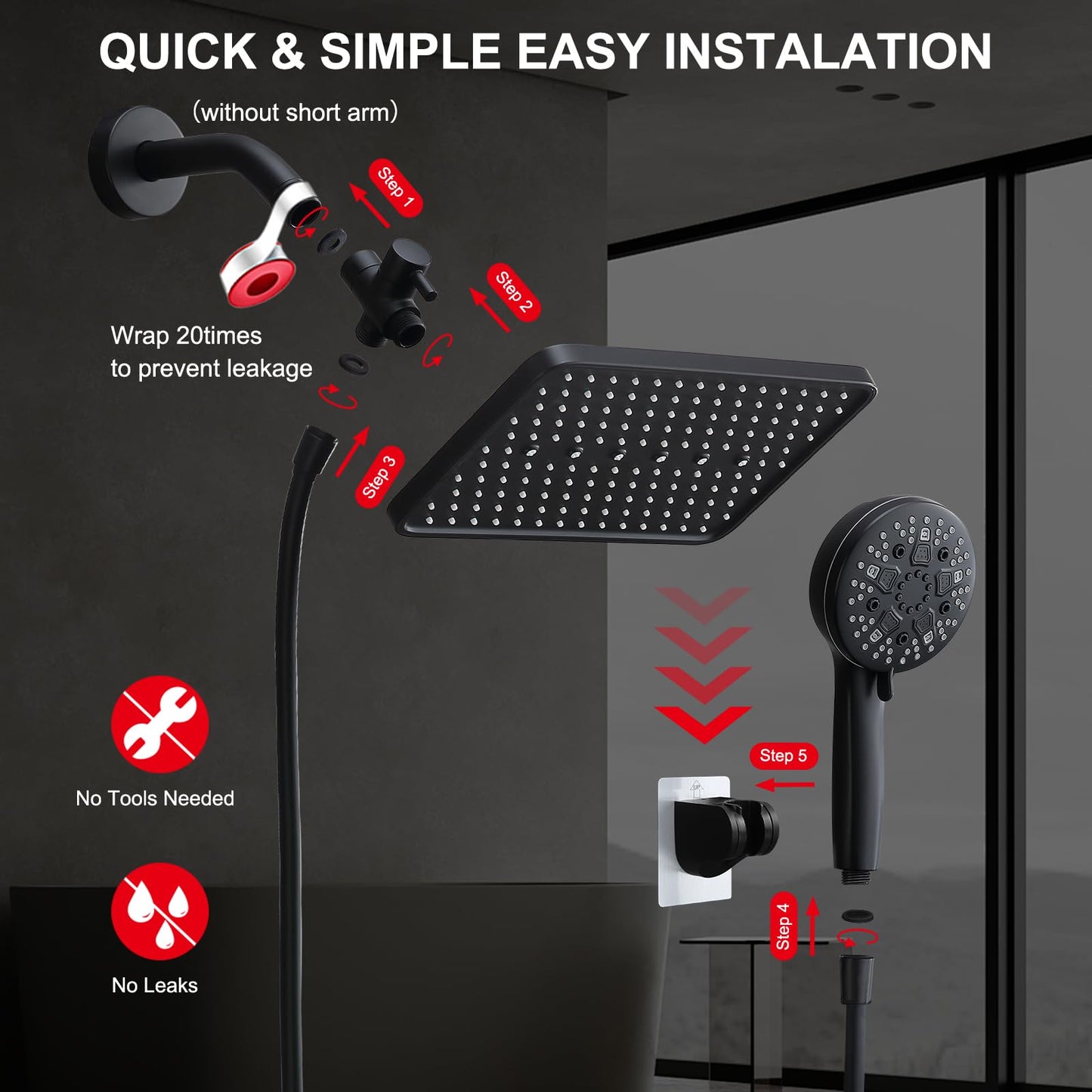 12 Inch Rainfall Shower Head with Handheld Spray