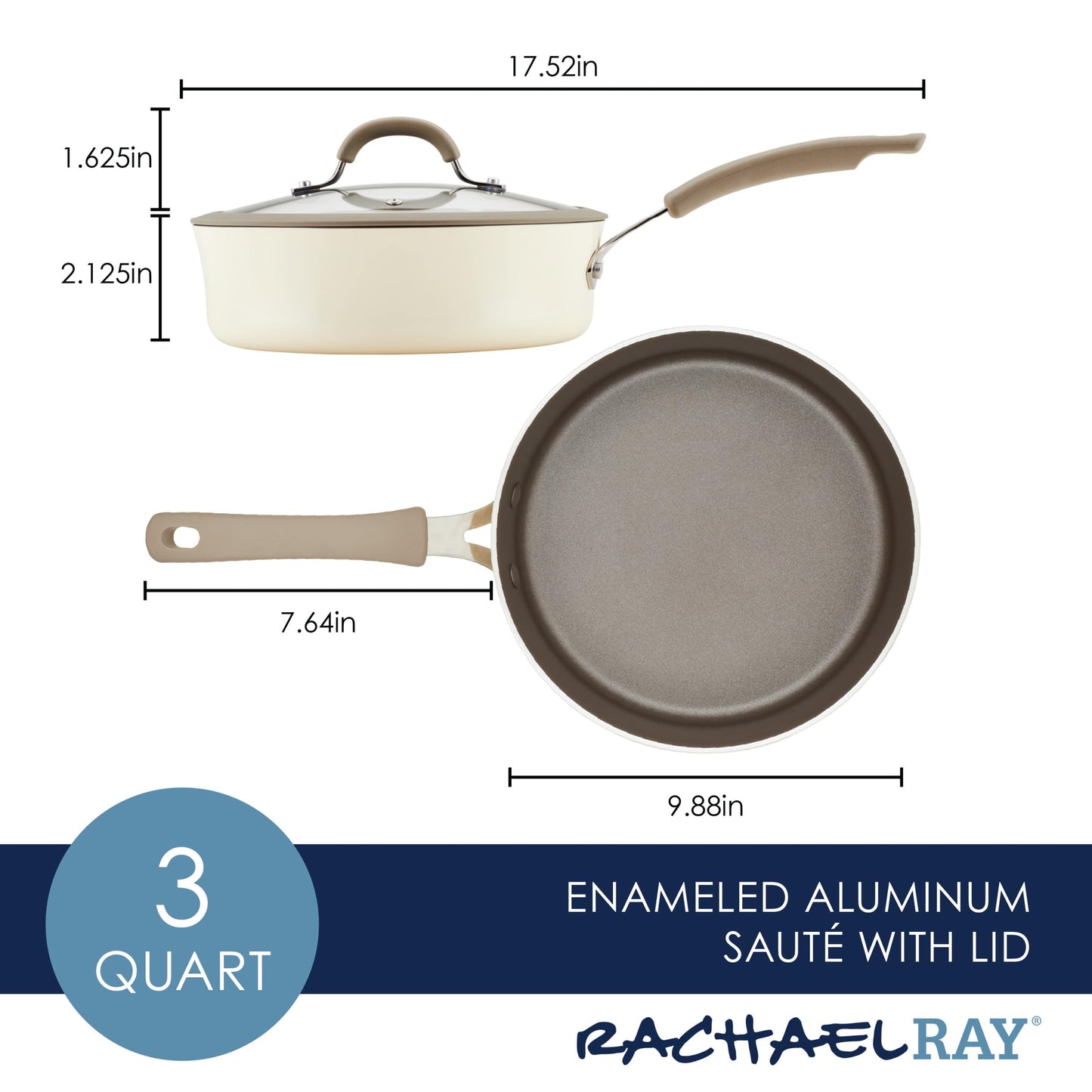 Rachael Ray Nonstick Sauté Pan with Lid, 3QT