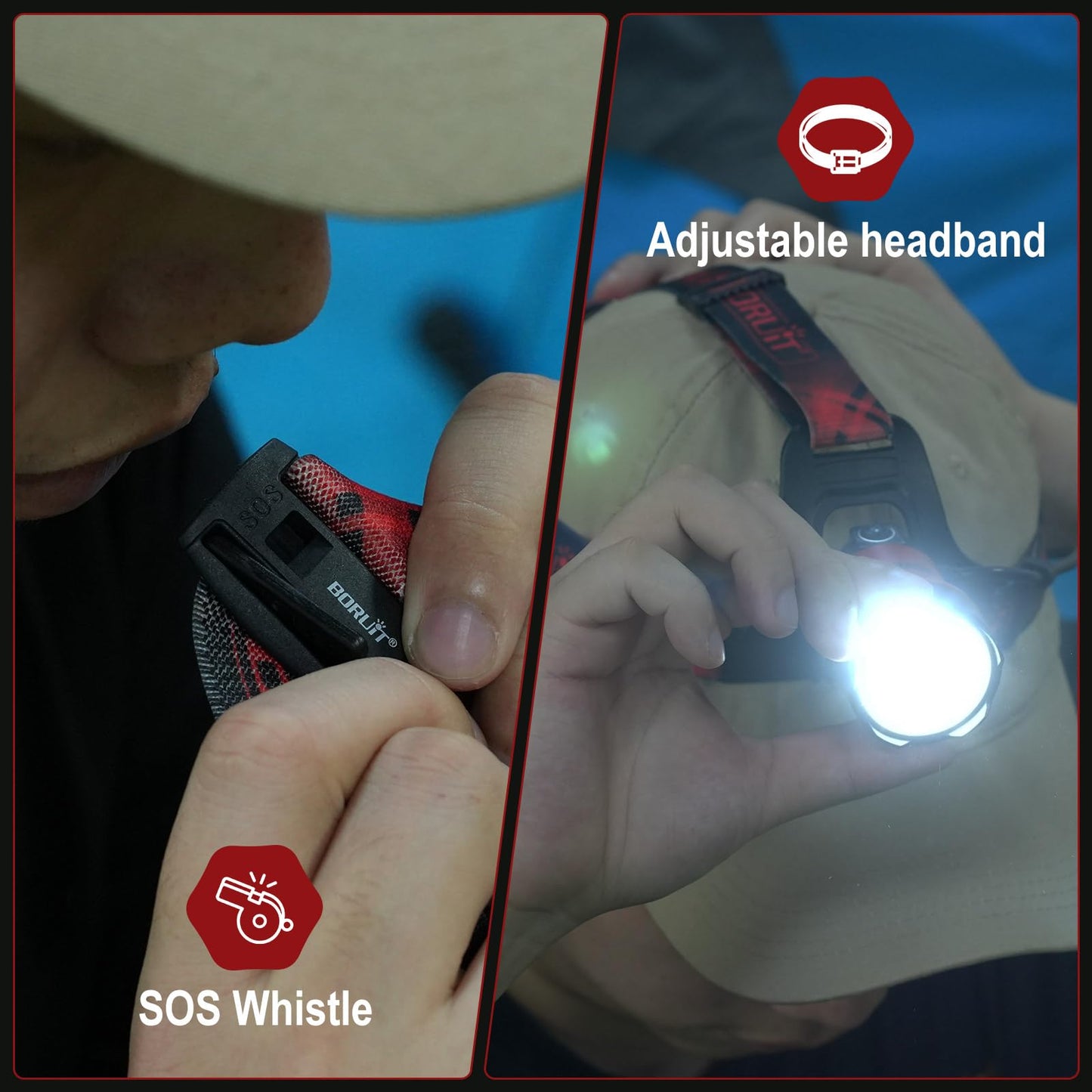 BORUIT LED Rechargeable Headlamp with 4 Modes