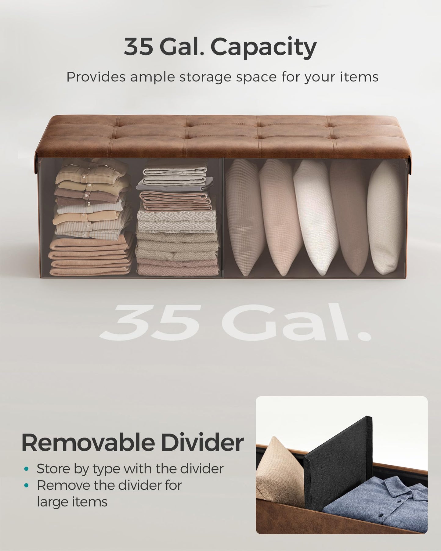 SONGMICS 43-Inch Folding Storage Ottoman Bench