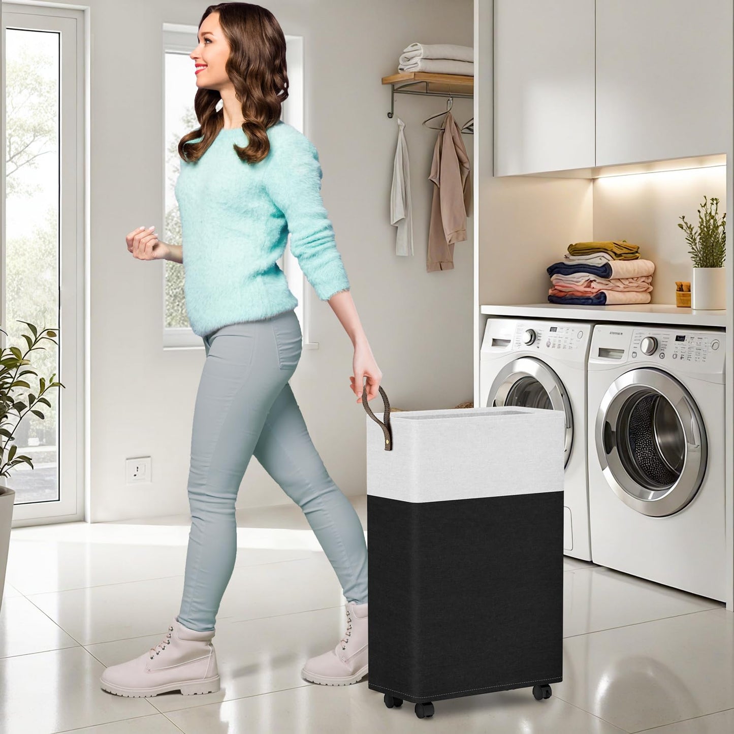 50L Rolling Laundry Basket with Wheels
