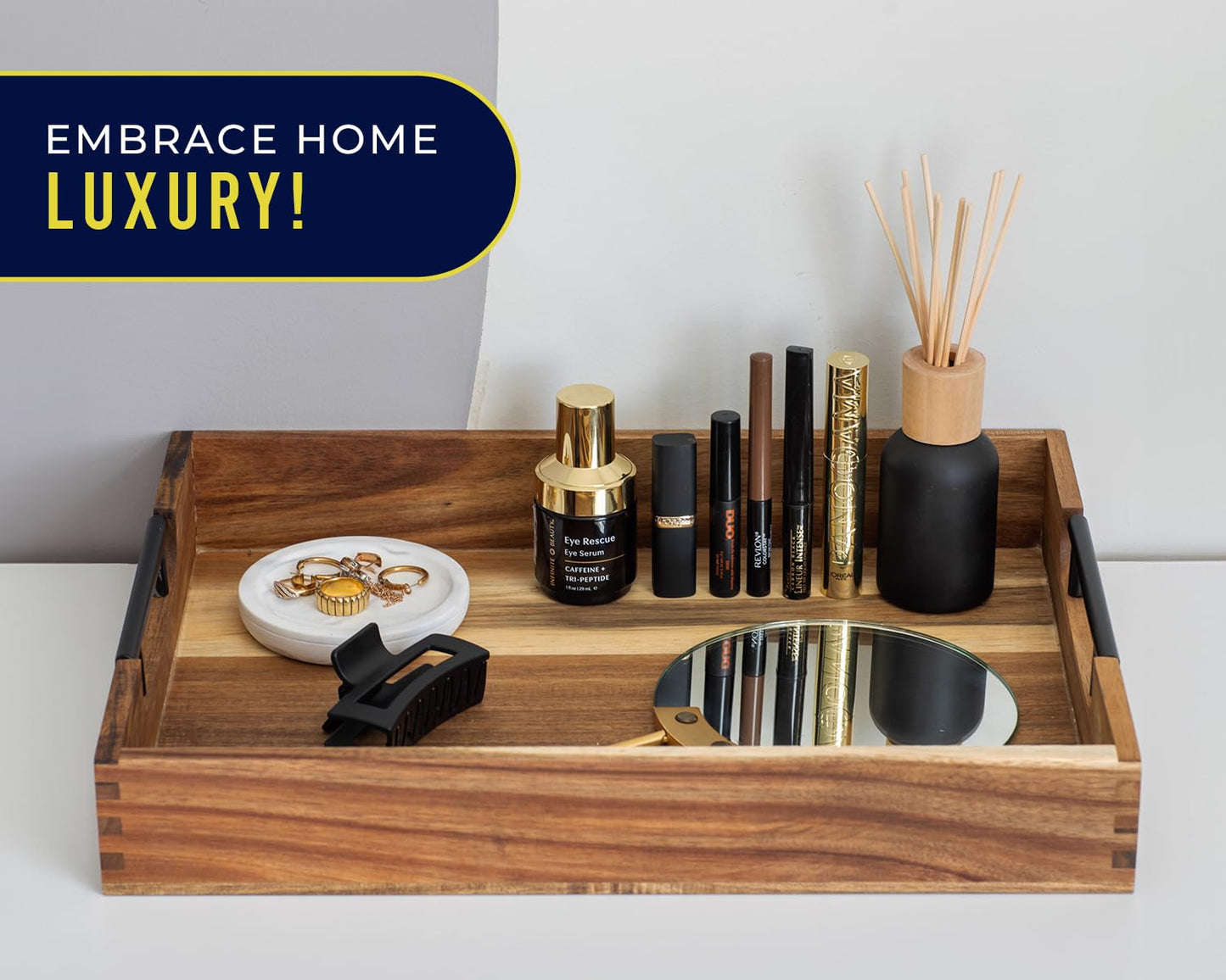 Decorative Acacia Wood Serving Tray with Handles