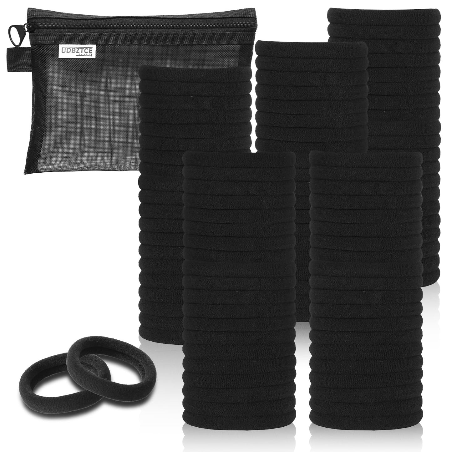 Black Hair Ties, 100 Pack Nylon Elastic Bands for Women, Seamless Damage-Free Ponytail Holders, Thick Hair Accessories. (black)