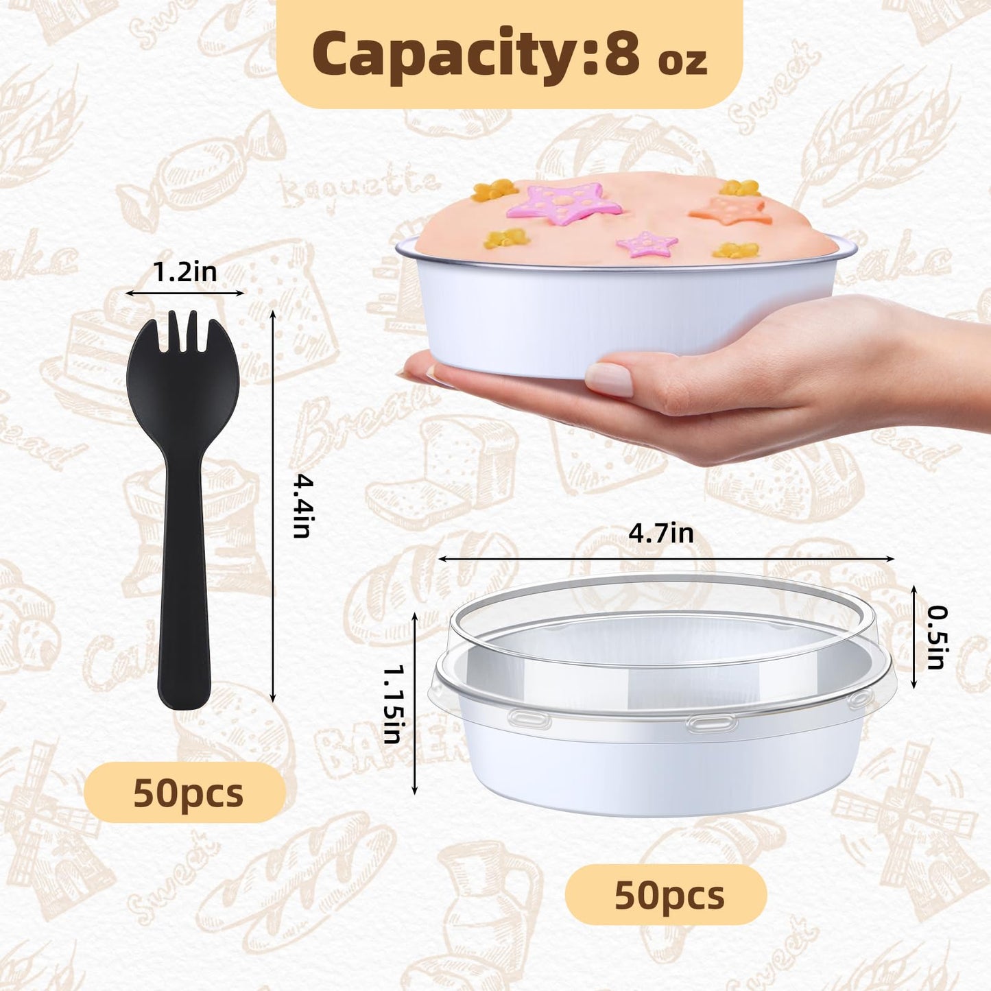 50 Pcs Aluminum Mini Tart Pans with Lids
