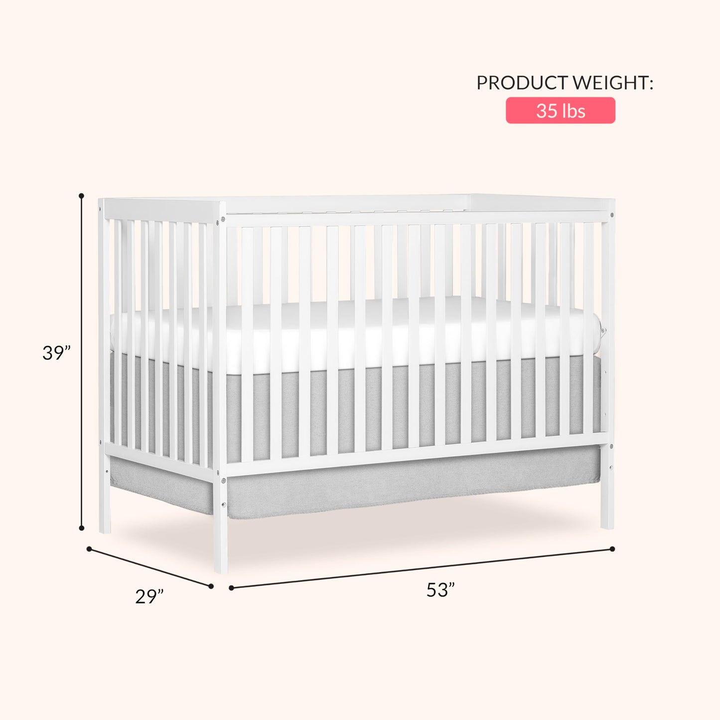 Dream On Me Synergy 5-In-1 Convertible Crib In White