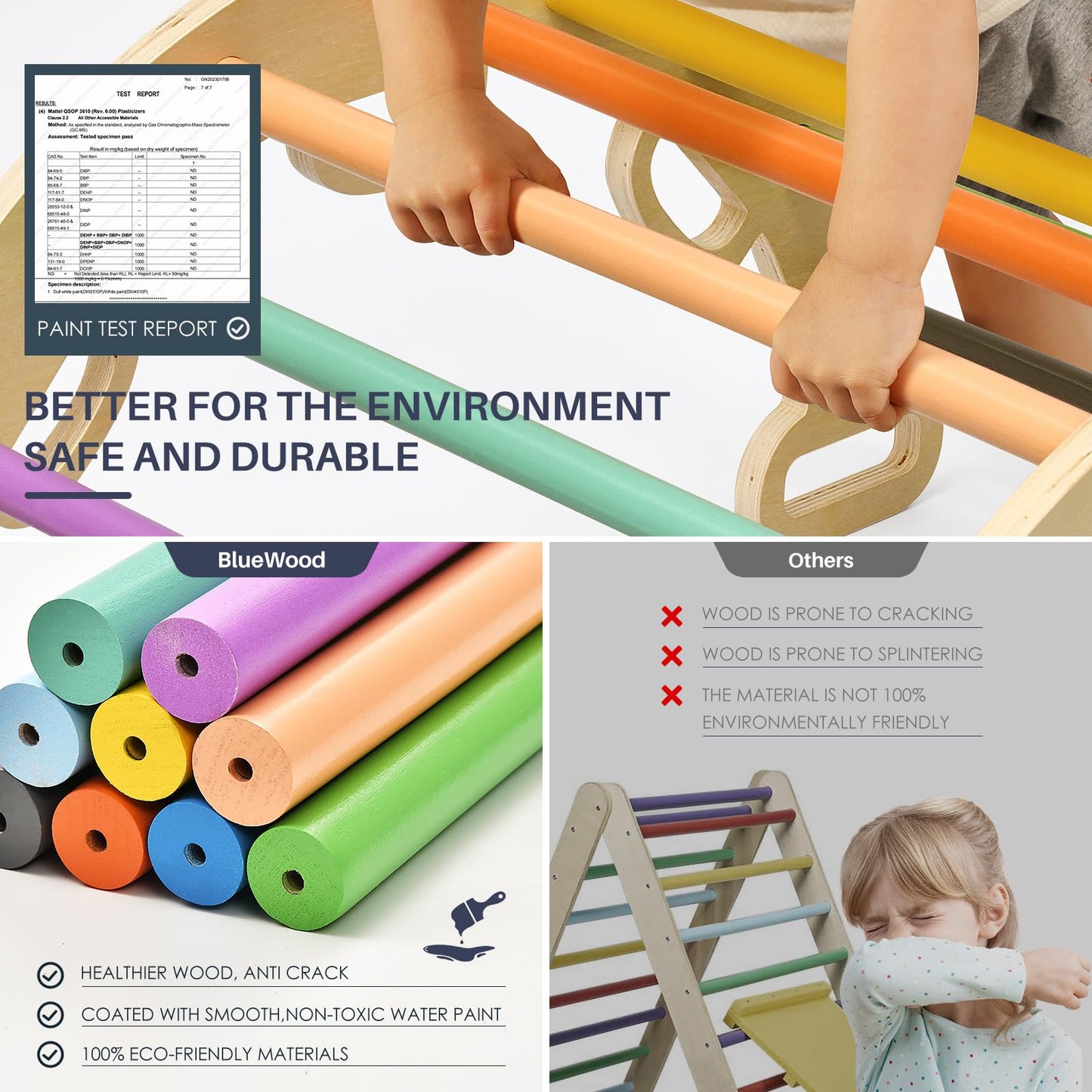BlueWood 7-in-1 Wooden Climbing Triangle for Kids