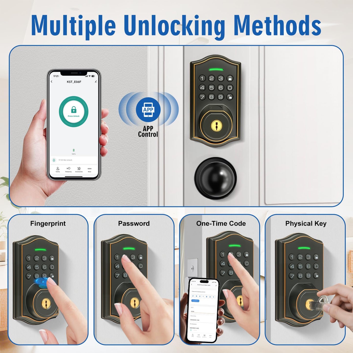 Fingerprint Smart Locks for Front Door with Handle Set,Smart Locks for Front Door,Keyless Entry Keypad Deadbolt, App Control,with 2 Knob,Anti-Peek Password,Easy Install,Auto Lock,Satin Nickel