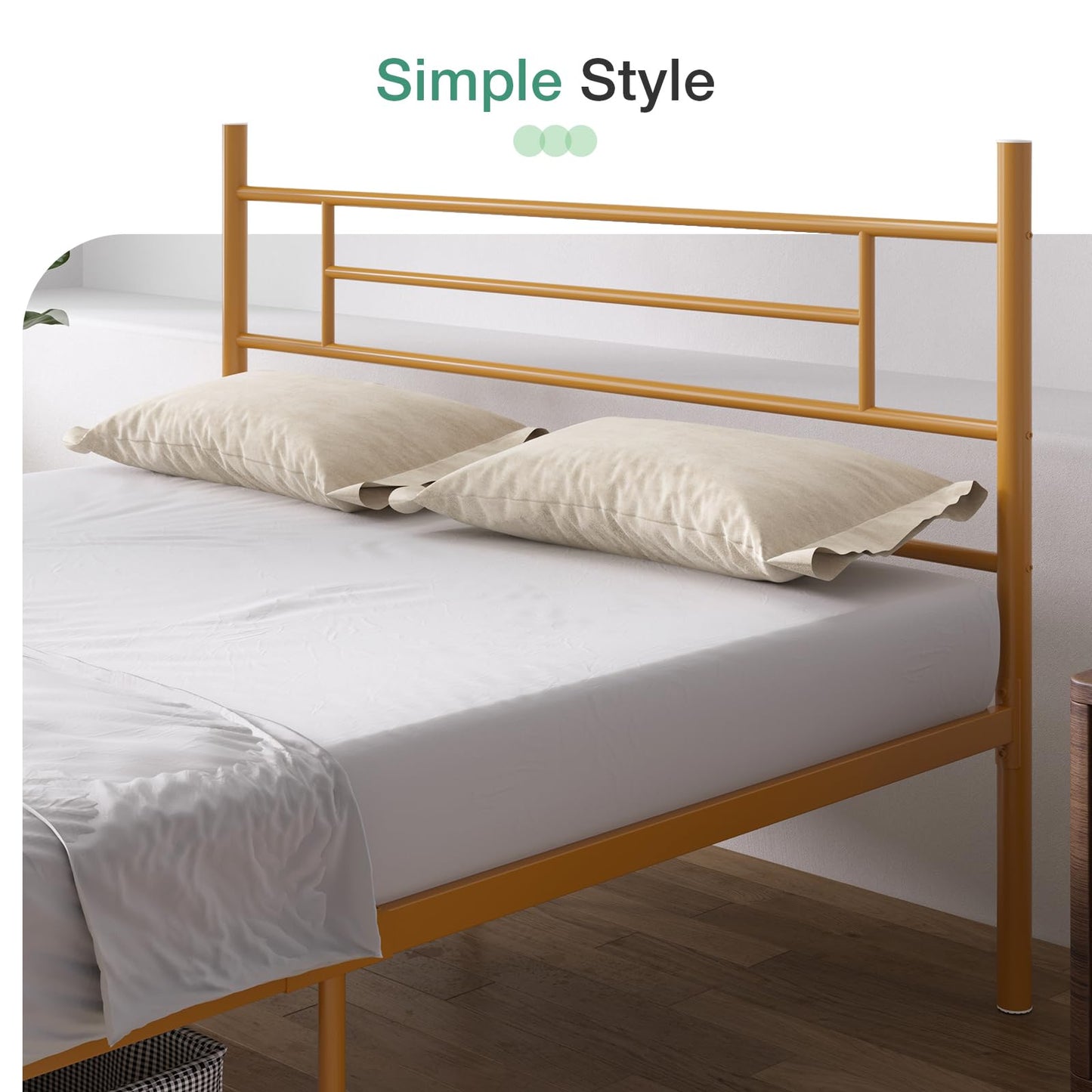 Novilla Queen Bed Frame with Headboard and Footboard, 14 Inch Metal Platform Bed Frame with Under Bed Storage, No Box Spring Needed, Strong Metal Slats Support, Gold