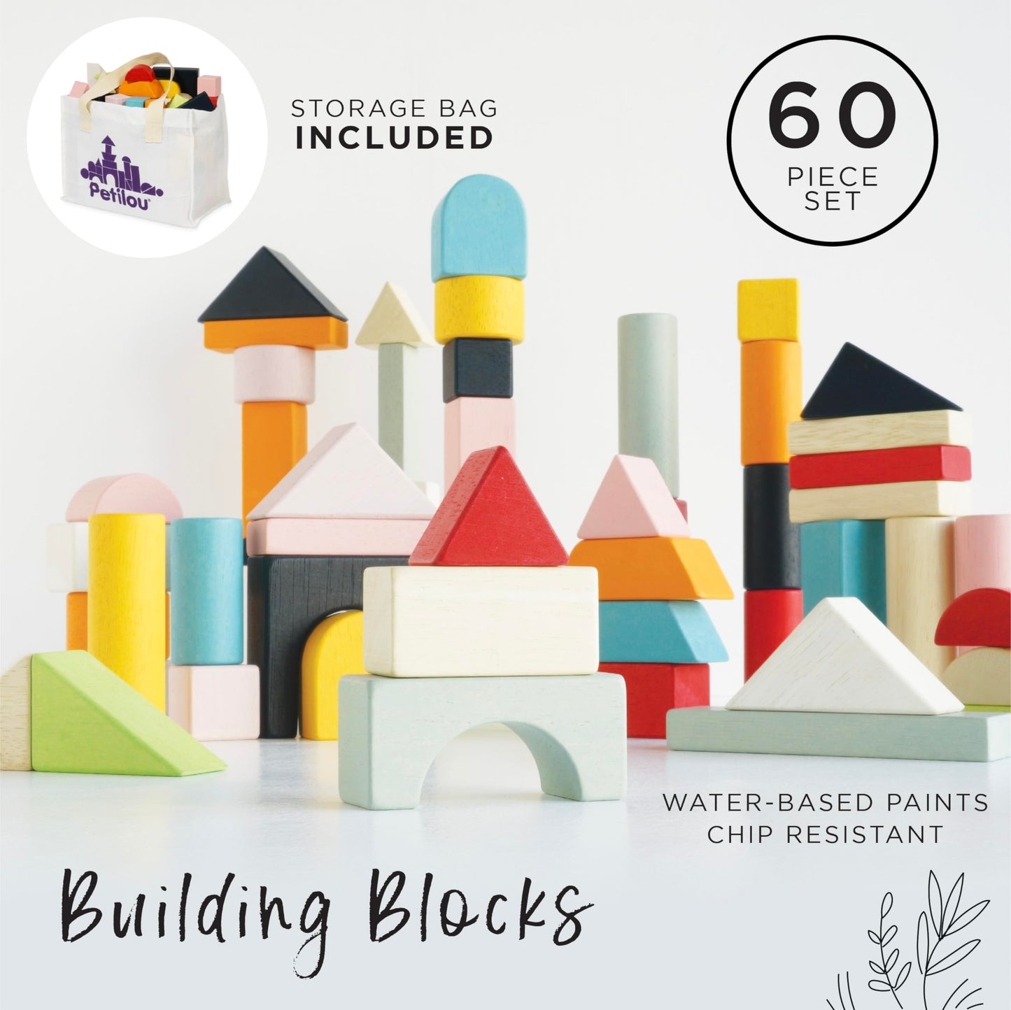 60-Piece Le Toy Van Wooden Building Blocks Set