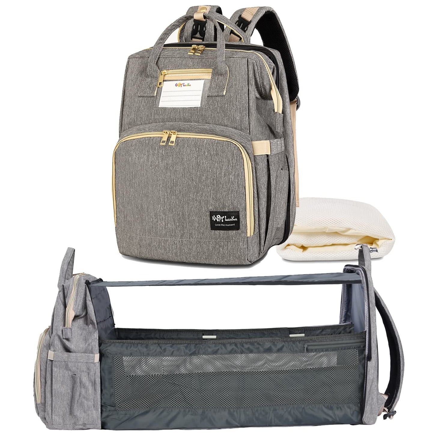 HappyLuoka Diaper Bag Backpack with Changing Pad, Baby Bag for Boys Girls, Unisex Nappy Changing Bag, Multifunction Large Capacity Travel Back Pack for Moms Dads, Grey