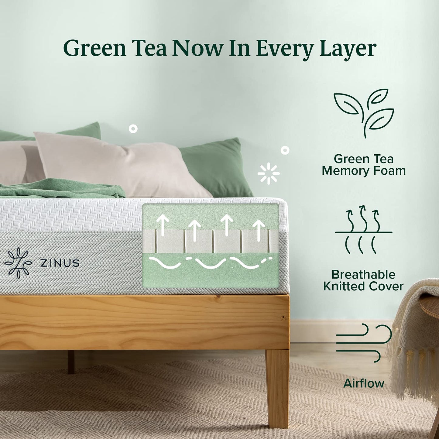 ZINUS 8 Inch Green Tea Luxe Memory Foam Mattress / Pressure Relieving / CertiPUR-US Certified / Bed-in-a-Box / All-New / Made in USA, Twin