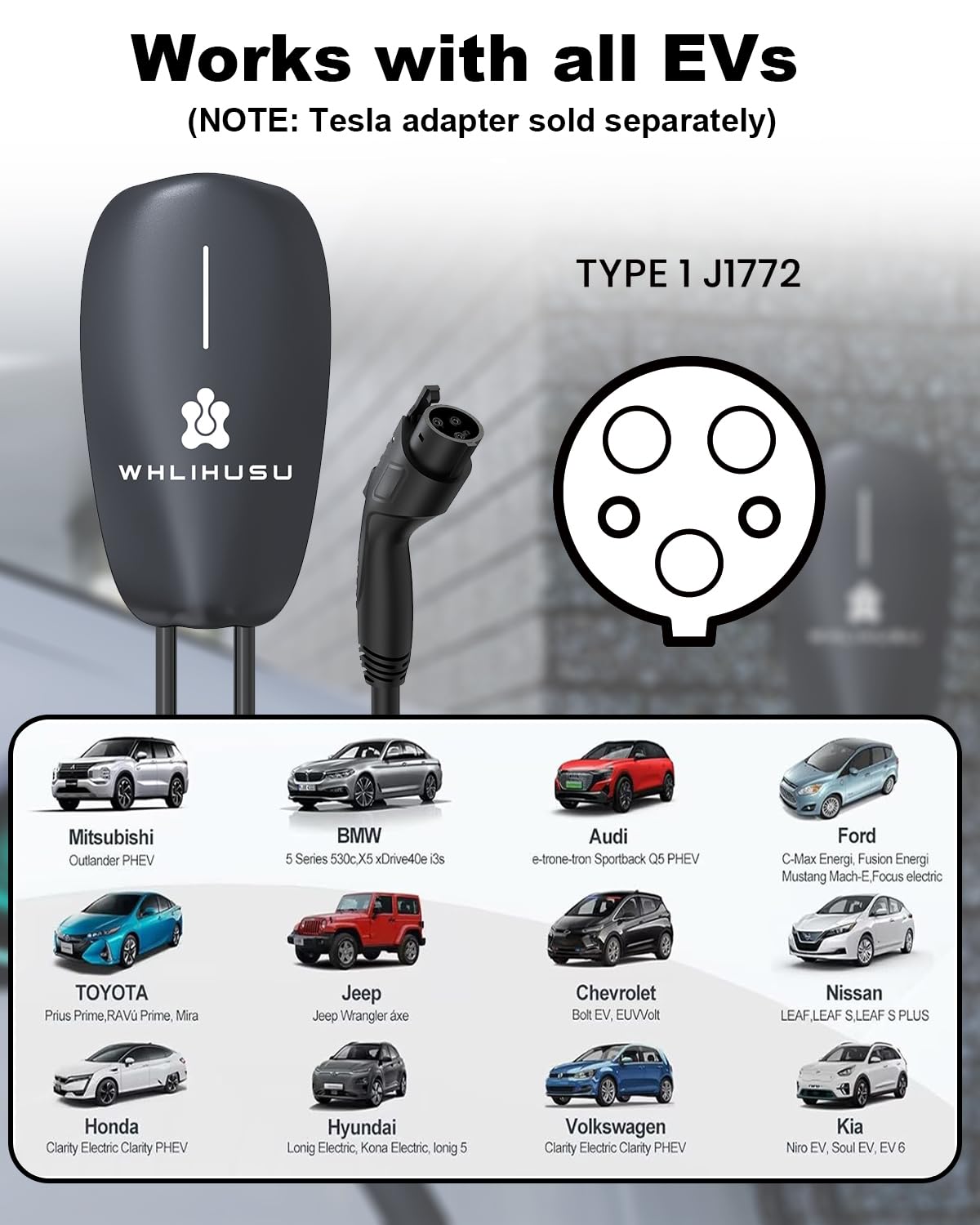 50 Amp WiFi EV Charger with 16ft Cable
