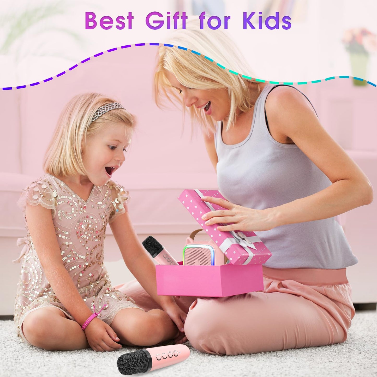 Mini Karaoke Machine with 2 Wireless Microphones