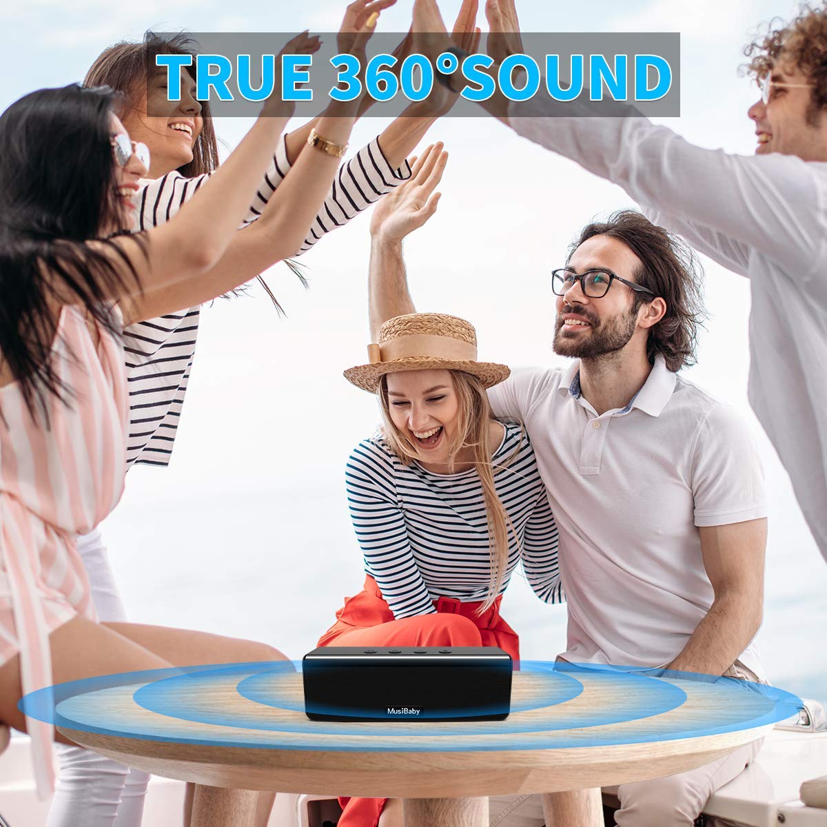 Bluetooth Speaker,MusiBaby Speaker,Waterproof,Outdoor,Speakers Bluetooth Wireless Loud with Stereo,Booming Bass,Dual Pairing,24H Play,Portable Speaker Bluetooth for Home,Hiking,Gifts,Black